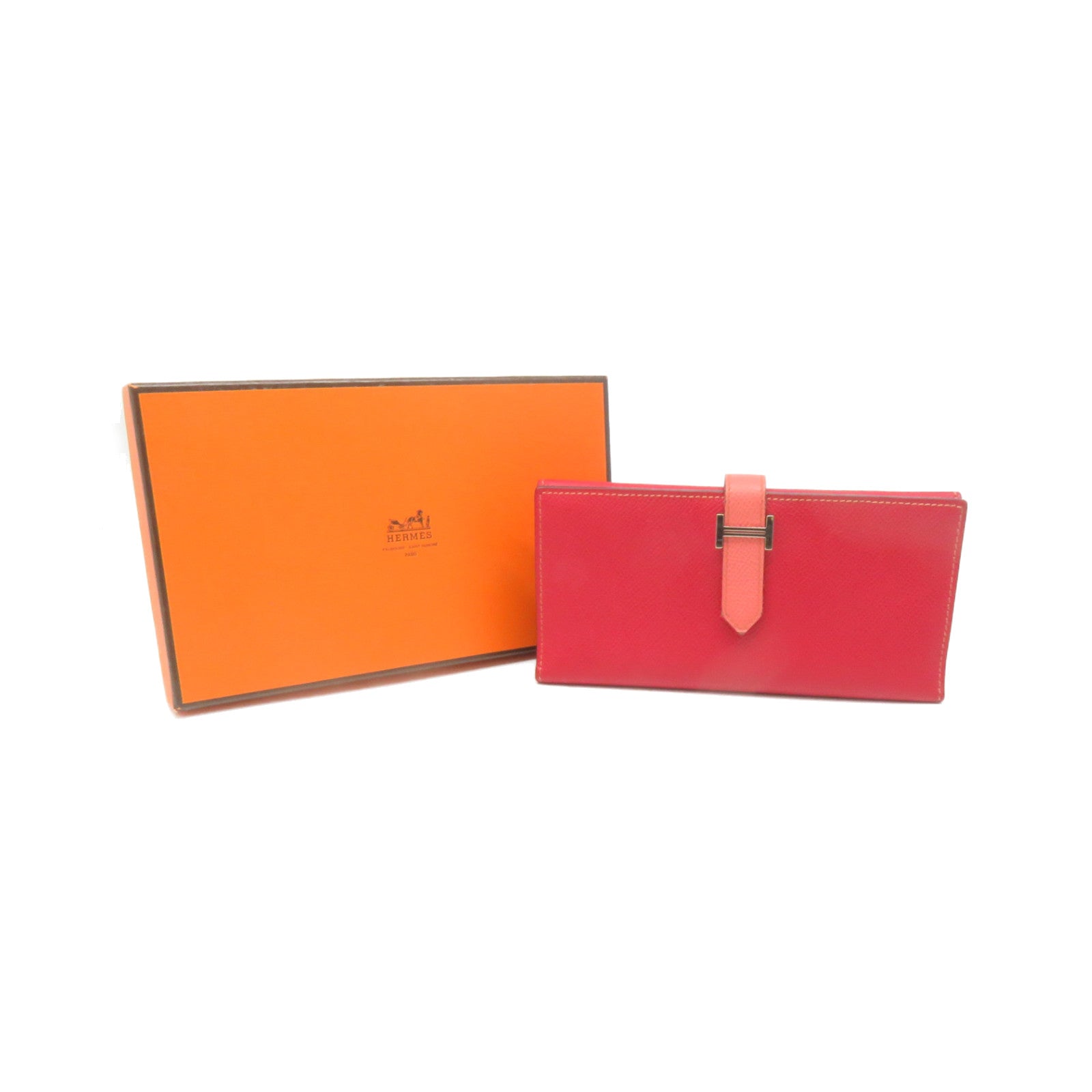 HERMES 【激減優惠】Epsom皮革Bearn W Snap Wallet銀扣長銀包紅色