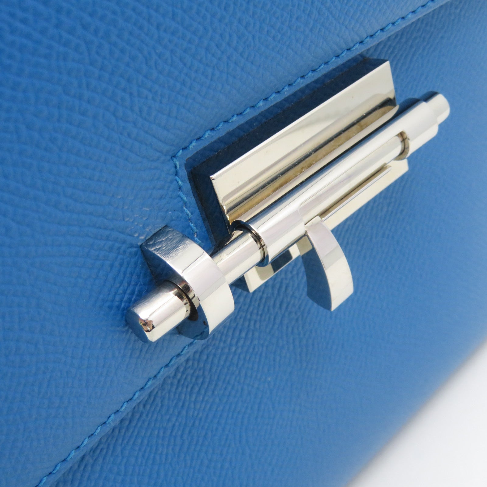HERMES Epsom皮革Verrou 21 Shoulder Bag銀扣肩背袋Blue Zanzibar藍色
