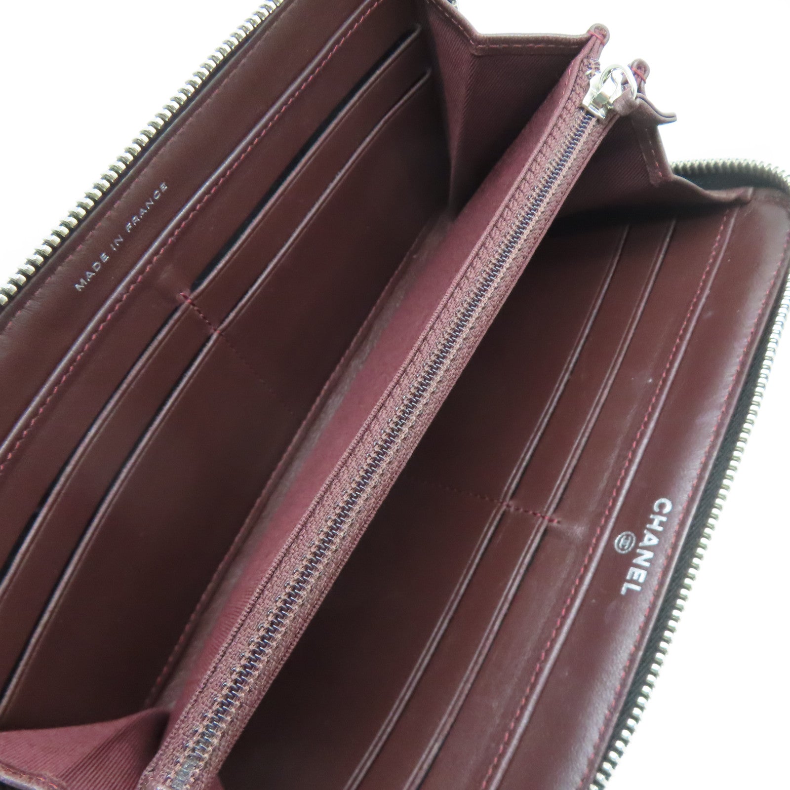 CHANEL 菱格羊皮皮革Long Wallet銀扣長錢包黑色