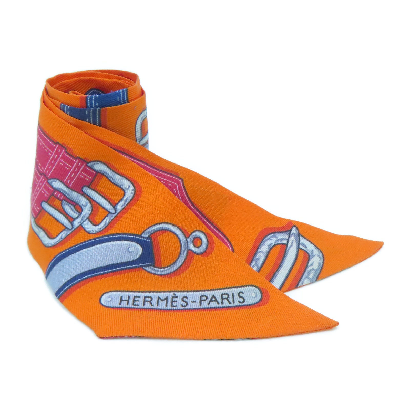 HERMES 絲質Twilly絲巾橙色