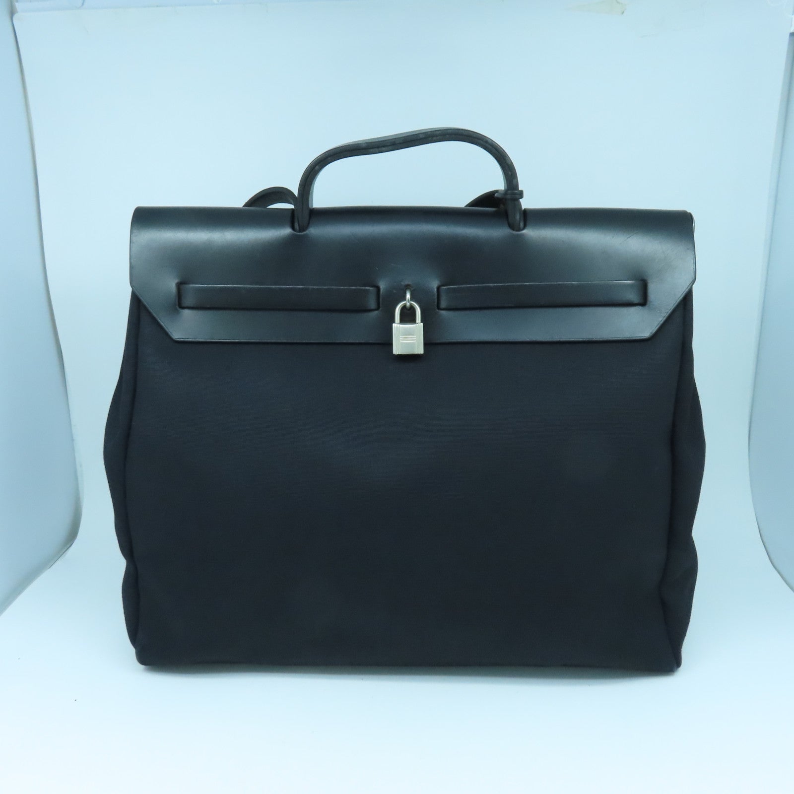 HERMES 帆布Herbag GM銀扣手挽肩背兩用袋黑色