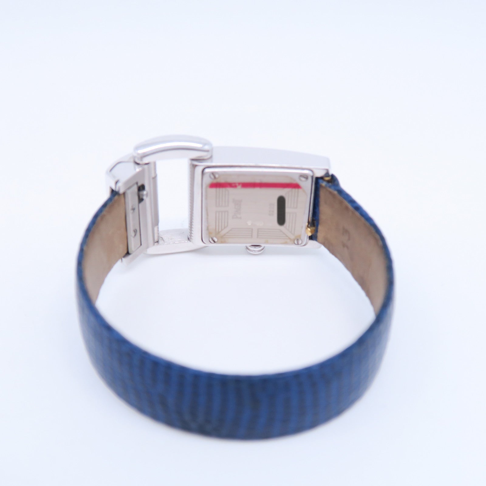 PIAGET 18K白金Protocol石英手錶藍色皮帶#13.5cm