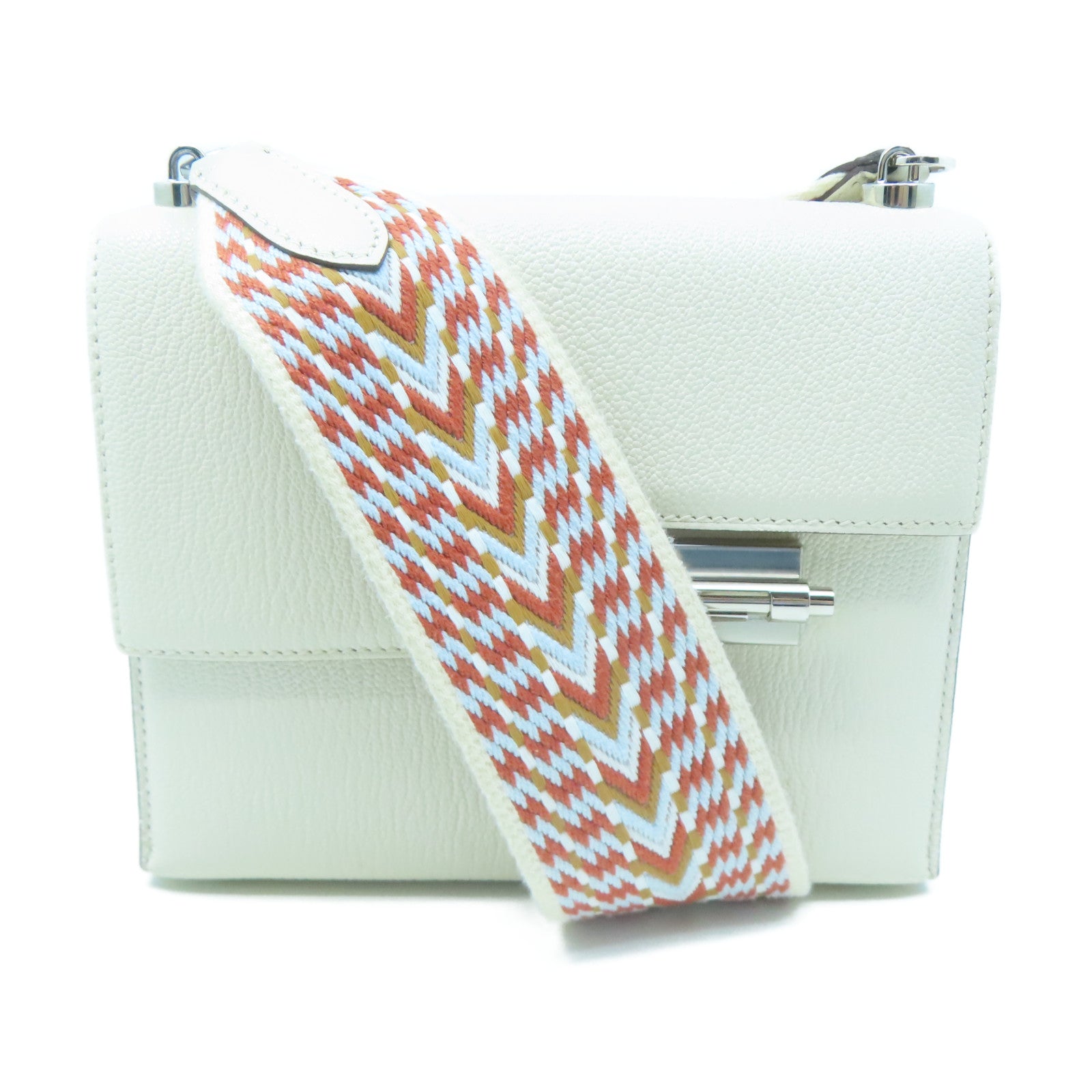HERMES Mysore Goat Leather Mini Verrou Silver Buckle Shoulder Bag Nata White
