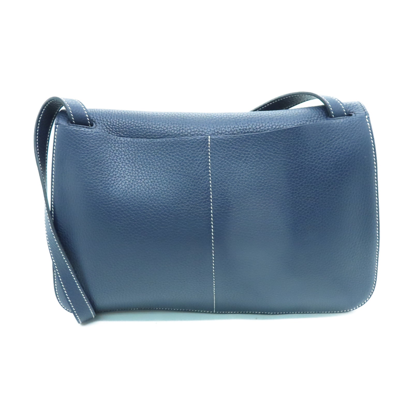 HERMES Taurillon Clemence皮革Halzan 31銀扣手挽肩背兩用袋藍色