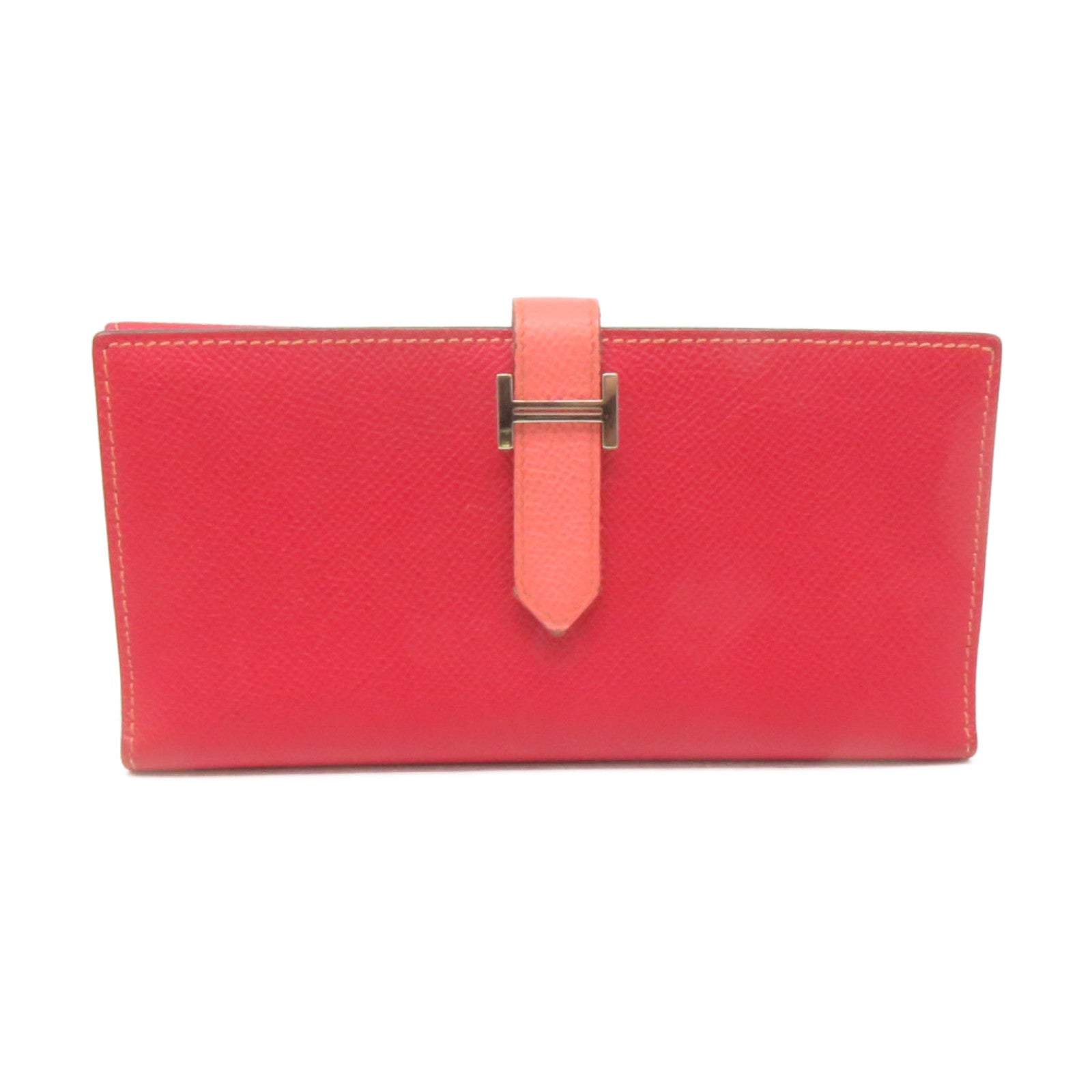 HERMES 【激減優惠】Epsom皮革Bearn W Snap Wallet銀扣長銀包紅色