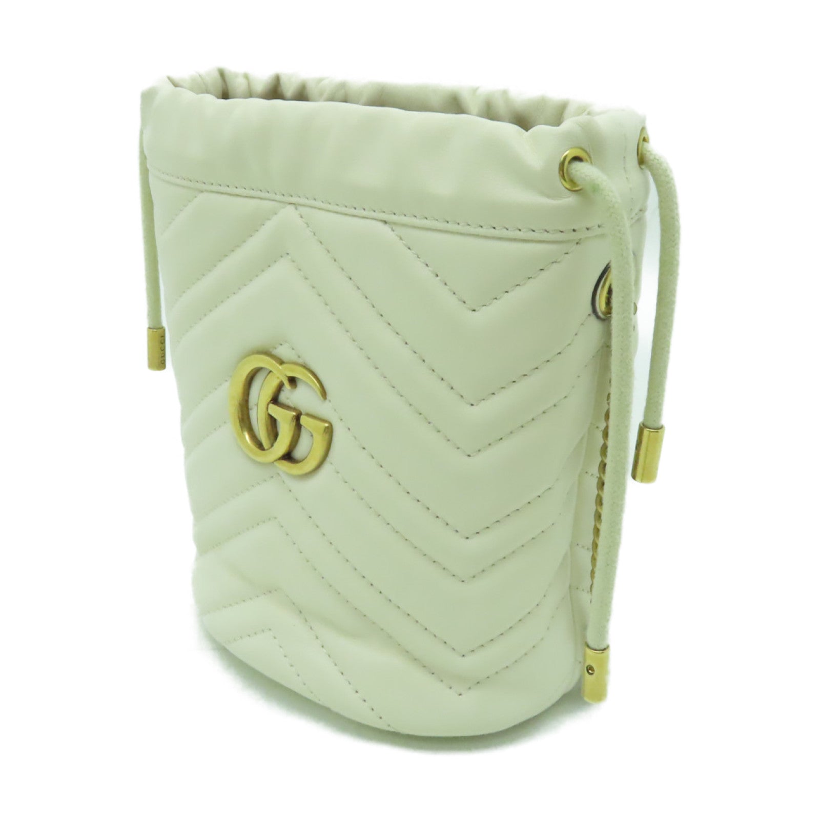 GUCCI 牛皮皮革GG Marmont金扣鏈帶肩背袋白色