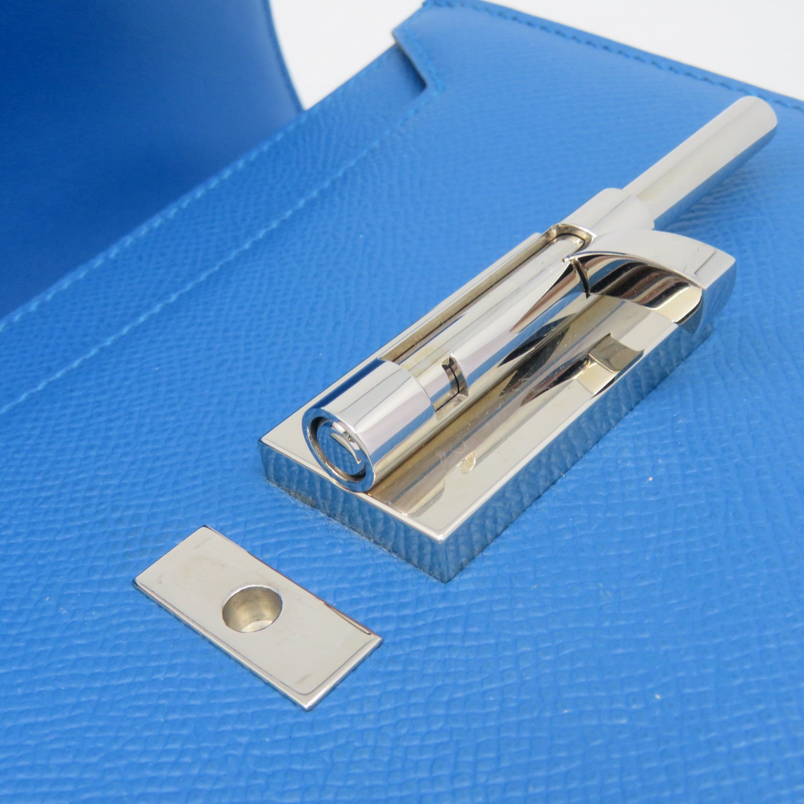 HERMES Epsom皮革Verrou 21 Shoulder Bag銀扣肩背袋Blue Zanzibar藍色