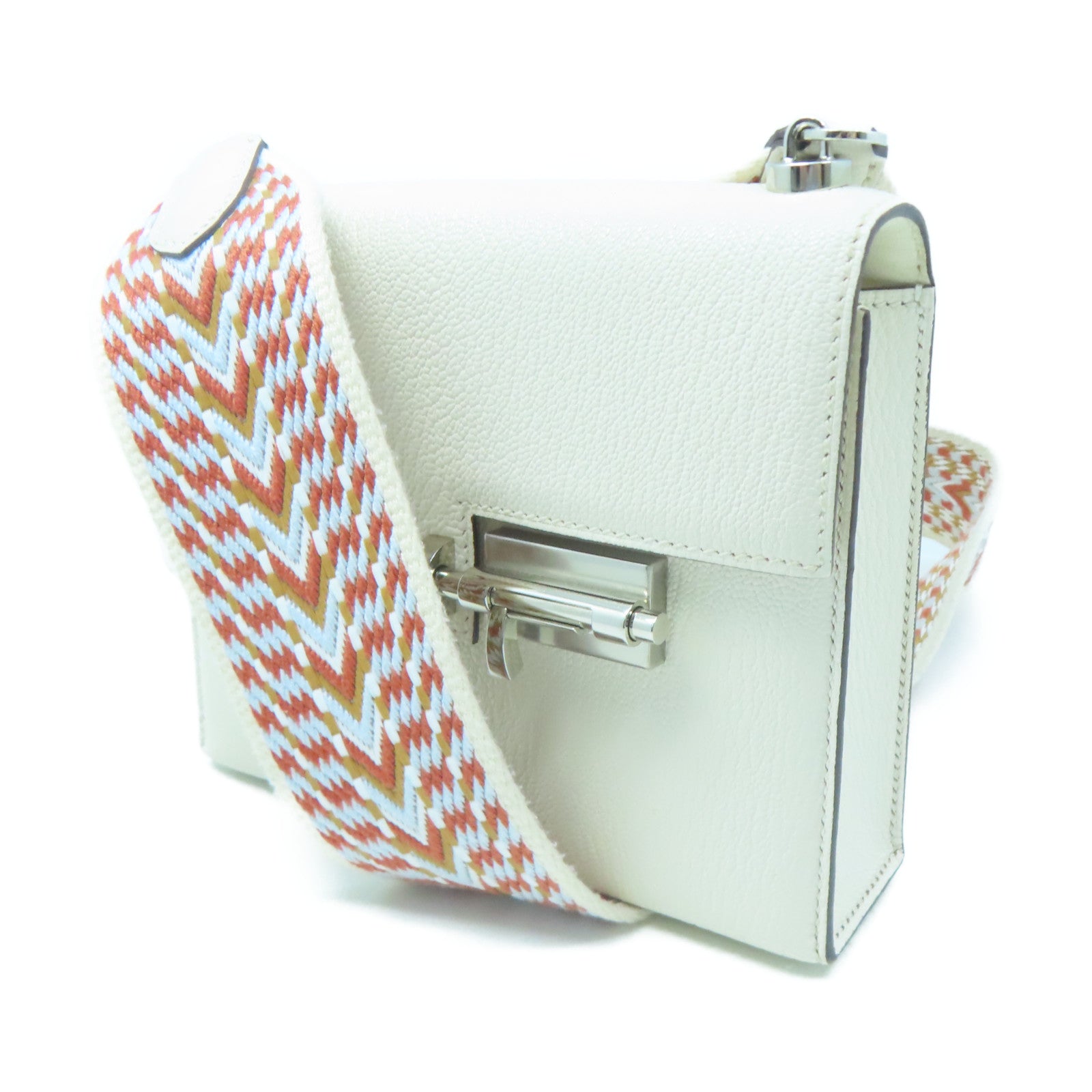 HERMES Mysore Goat Leather Mini Verrou Silver Buckle Shoulder Bag Nata White