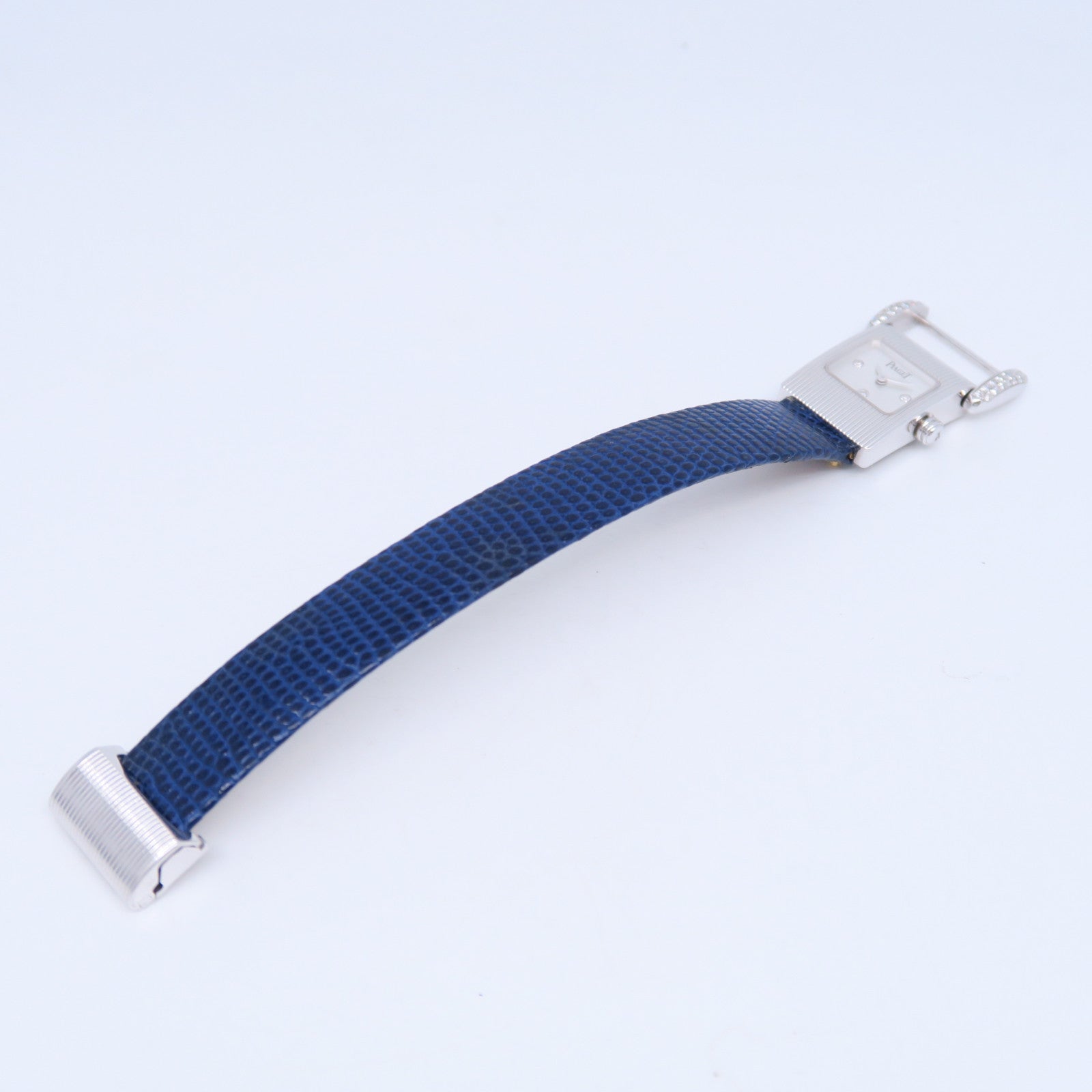 PIAGET 18K白金Protocol石英手錶藍色皮帶#13.5cm