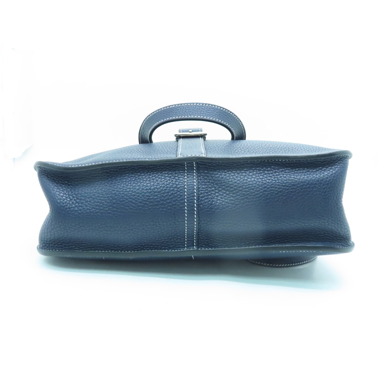 HERMES Taurillon Clemence皮革Halzan 31銀扣手挽肩背兩用袋藍色