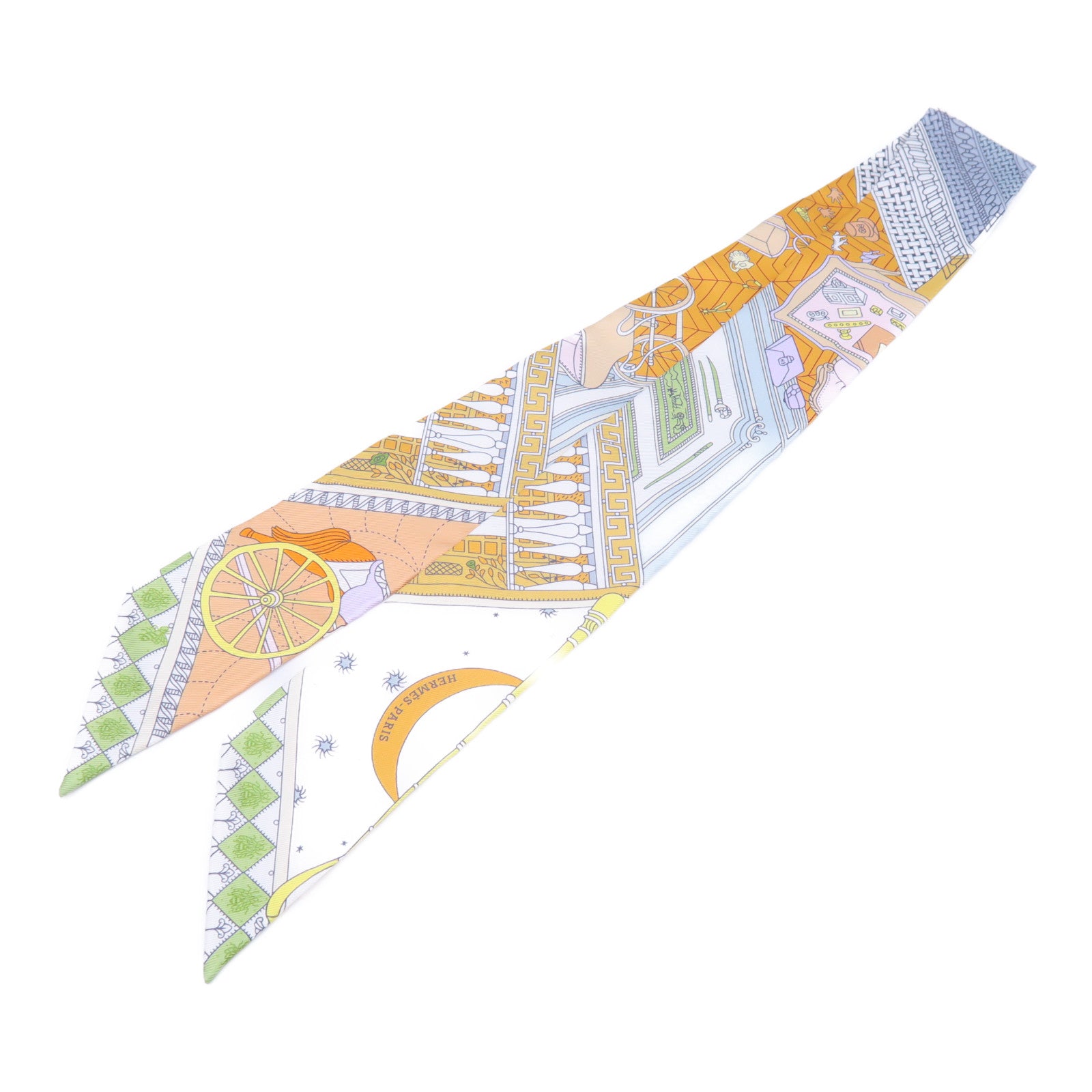HERMES 【激減優惠】絲質Twilly絲巾白色/淺藍色/黃色/淺綠色