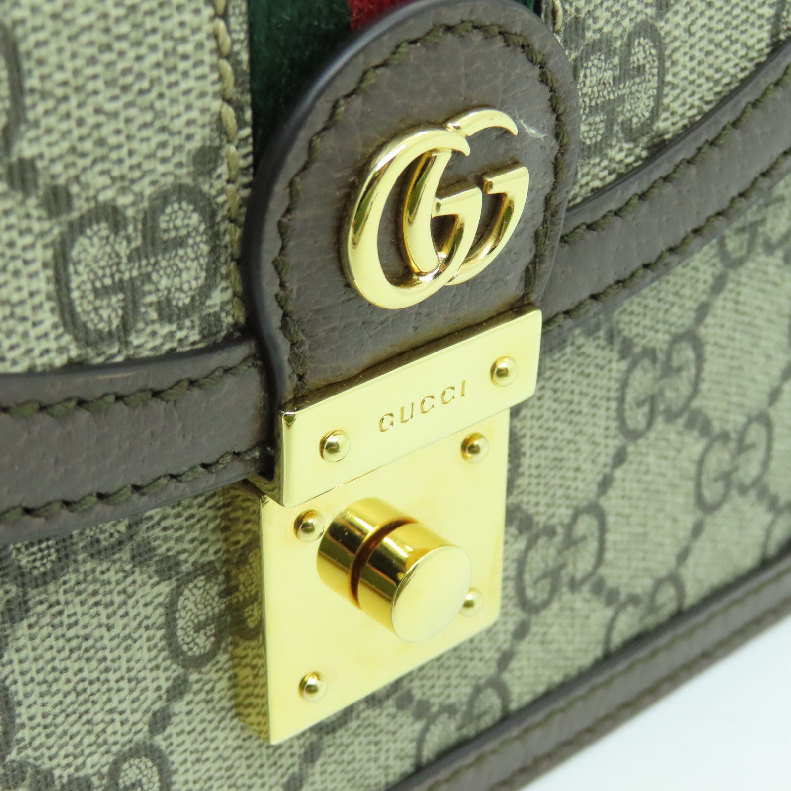 GUCCI 塗層帆布Ophidia GG金扣手挽肩背兩用袋棕色