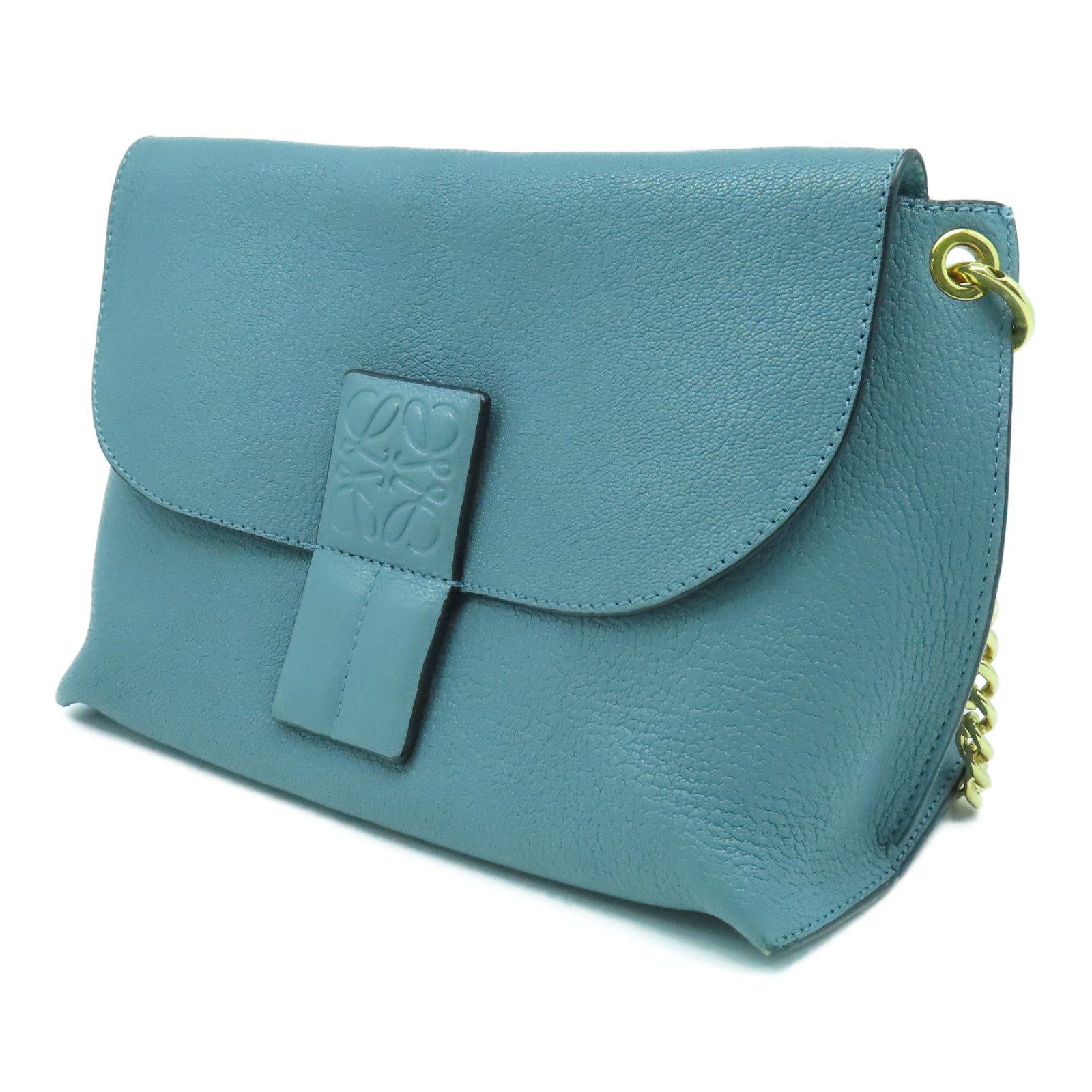 LOEWE 牛皮皮革Avenue Shoulder Bag金扣鏈帶肩背袋淺藍色