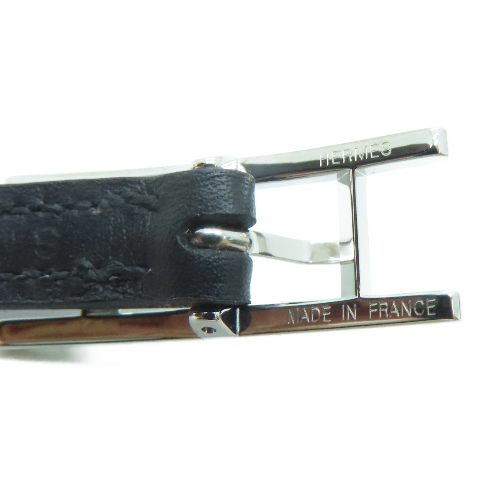 HERMES Swift Leather Behapi Double Tour Silver Buckle Bracelet Black
