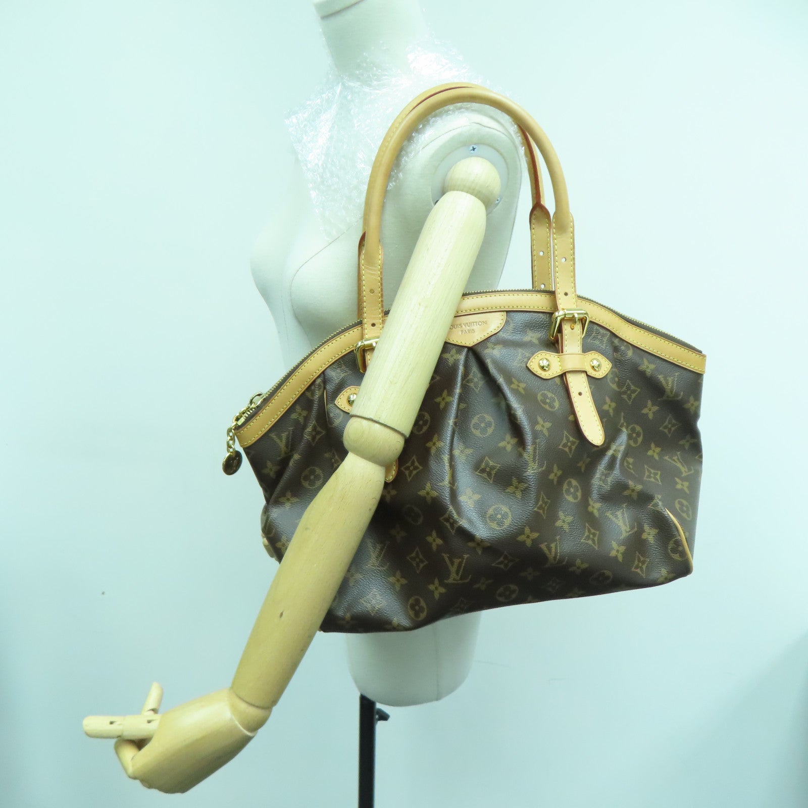 LOUIS VUITTON Monogram Tivoli GM gold buckle handle bag / shoulder bag brown