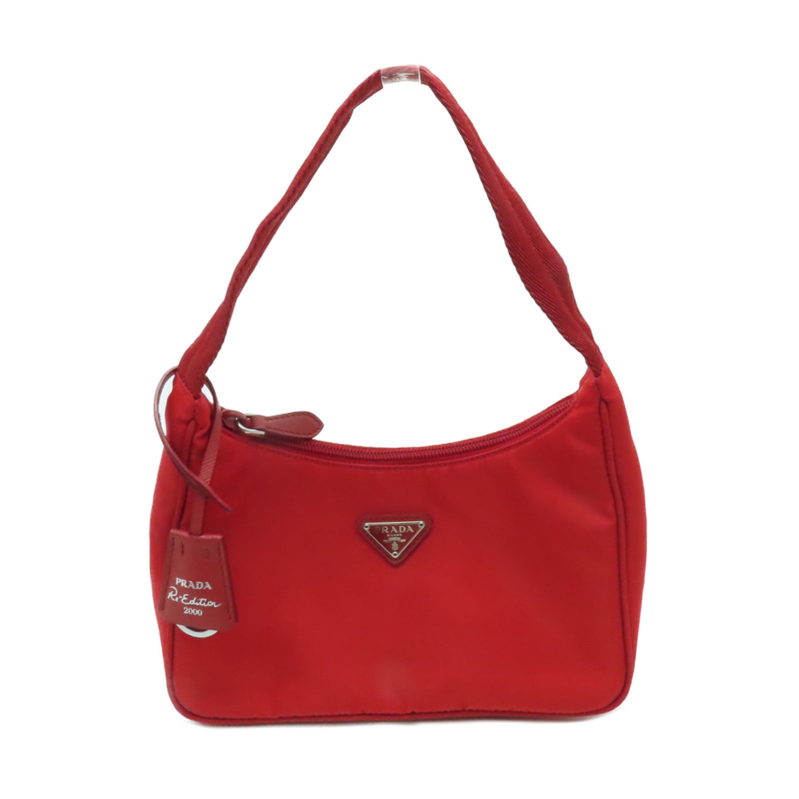 PRADA 尼龍Shoulder Bag銀扣肩背袋紅色
