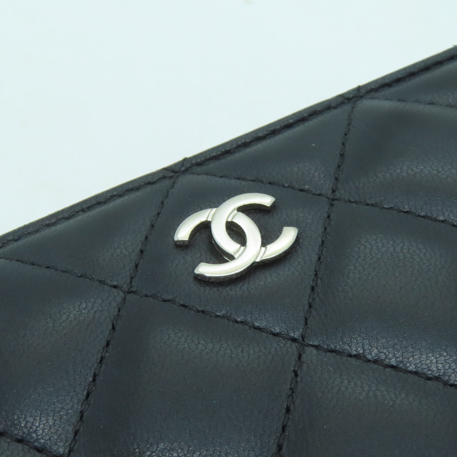 CHANEL 菱格羊皮皮革Long Wallet銀扣長錢包黑色