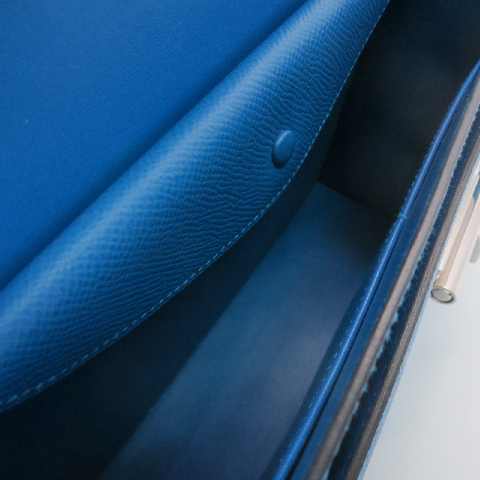 HERMES Epsom皮革Verrou 21 Shoulder Bag銀扣肩背袋Blue Zanzibar藍色
