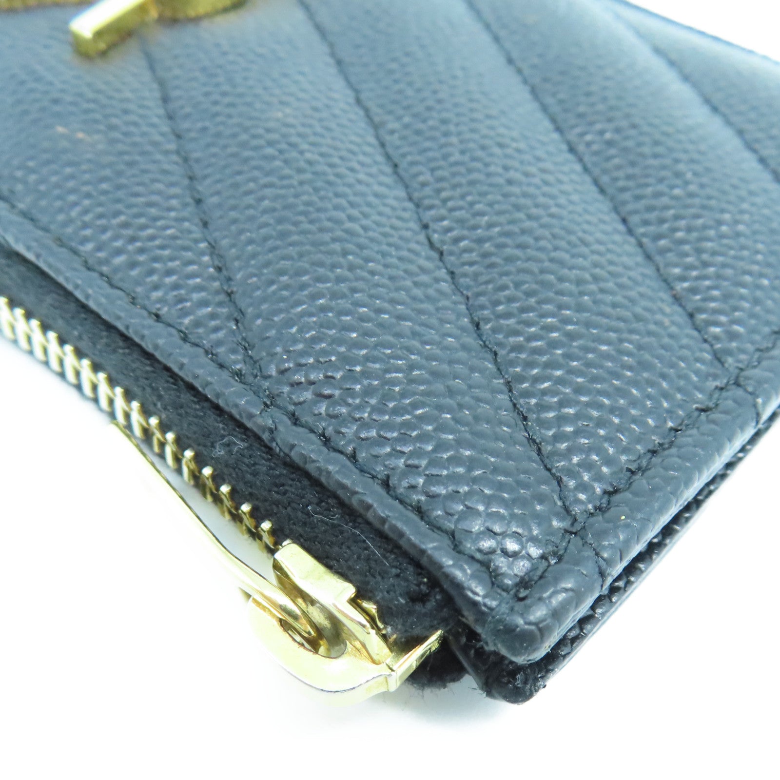 SAINT LAURENT 斜紋牛皮皮革Card Case金扣卡片包黑色