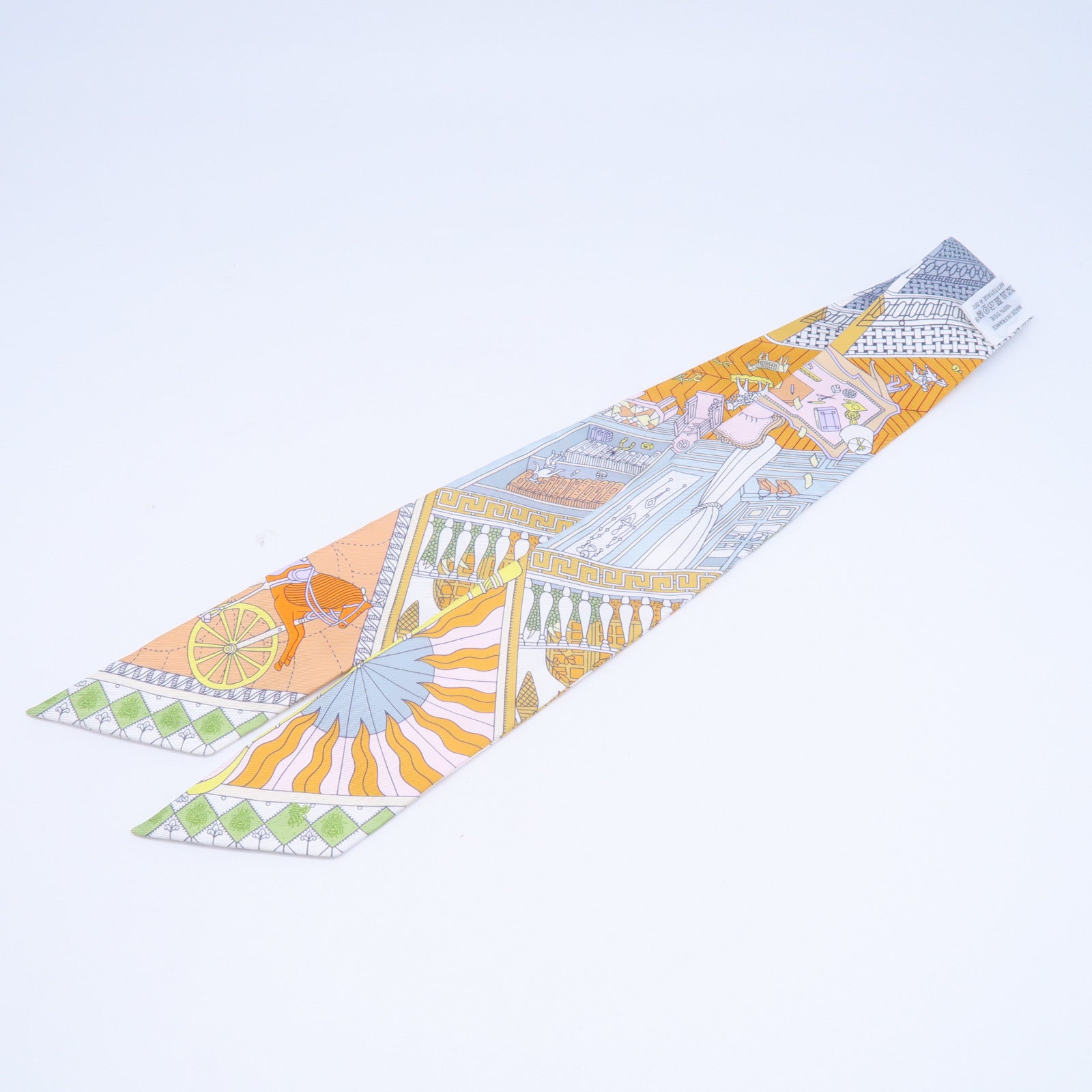 HERMES 【激減優惠】絲質Twilly絲巾白色/淺藍色/黃色/淺綠色