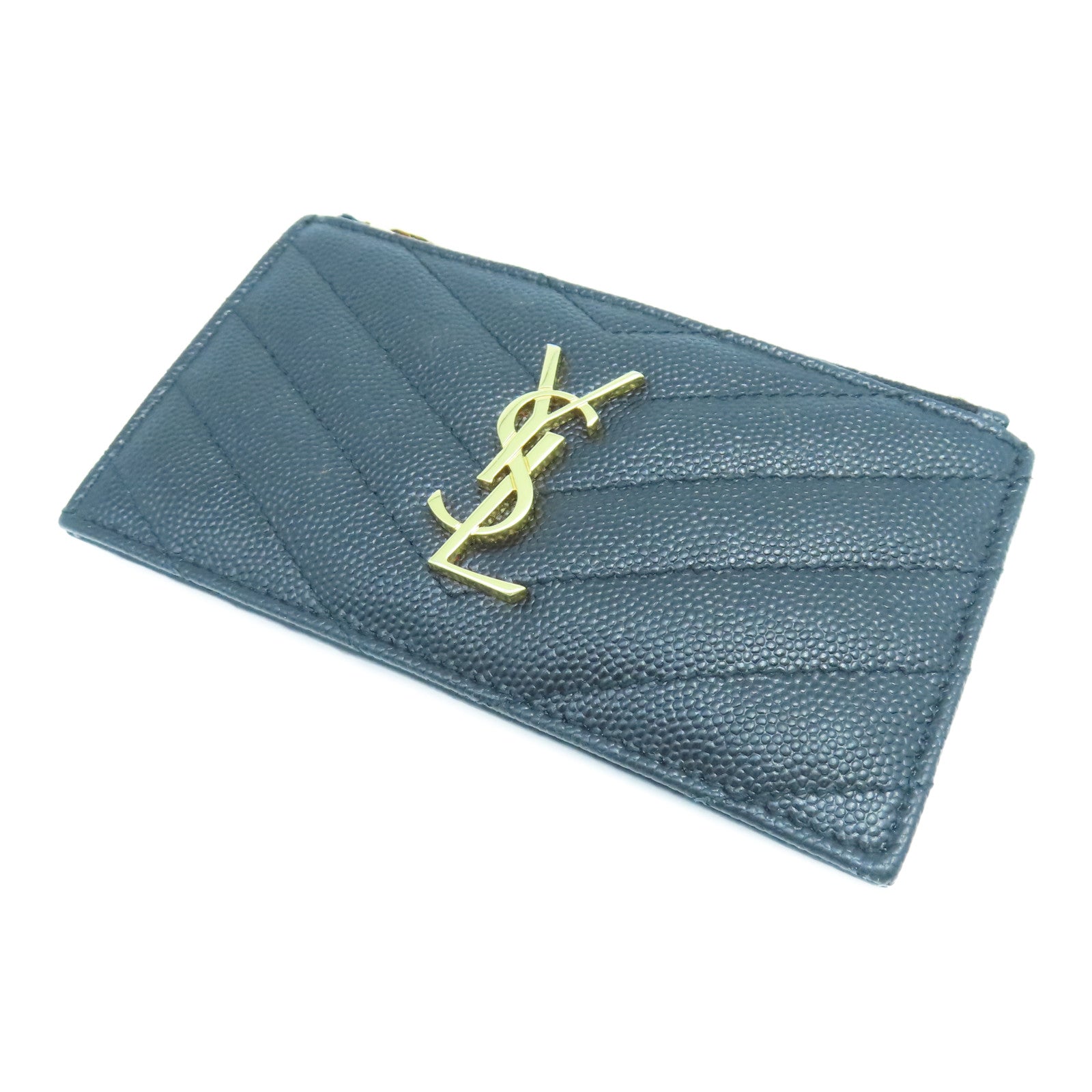 SAINT LAURENT 斜紋牛皮皮革Card Case金扣卡片包黑色
