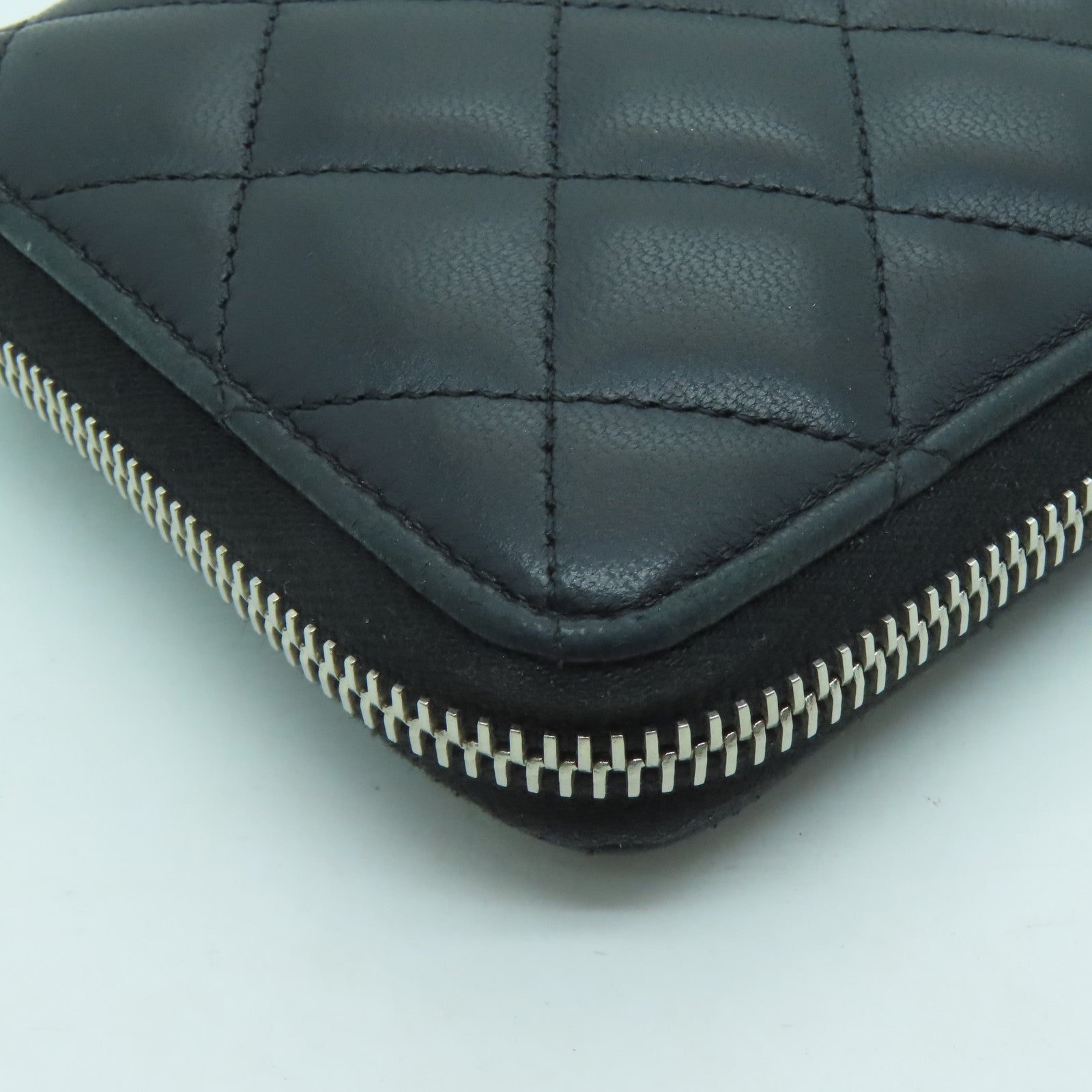 CHANEL 菱格羊皮皮革Long Wallet銀扣長錢包黑色