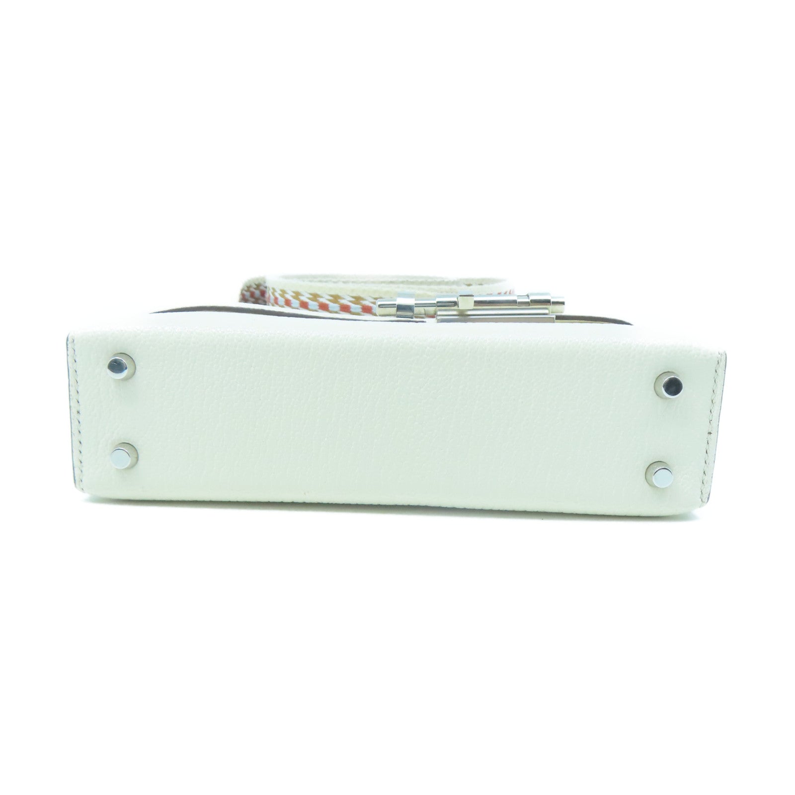 HERMES Mysore Goat Leather Mini Verrou Silver Buckle Shoulder Bag Nata White
