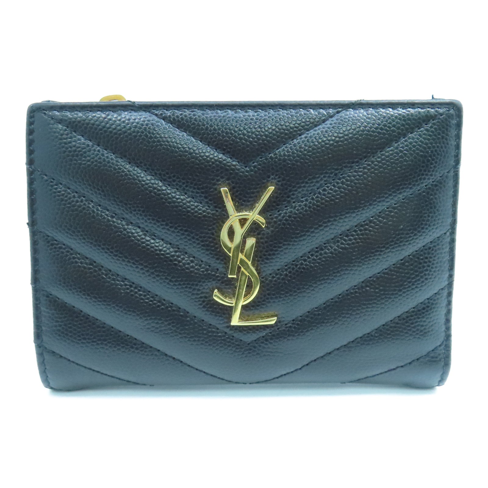 SAINT LAURENT Fold Wallet Gold Buckle Long Wallet in Twill Calfskin Leather