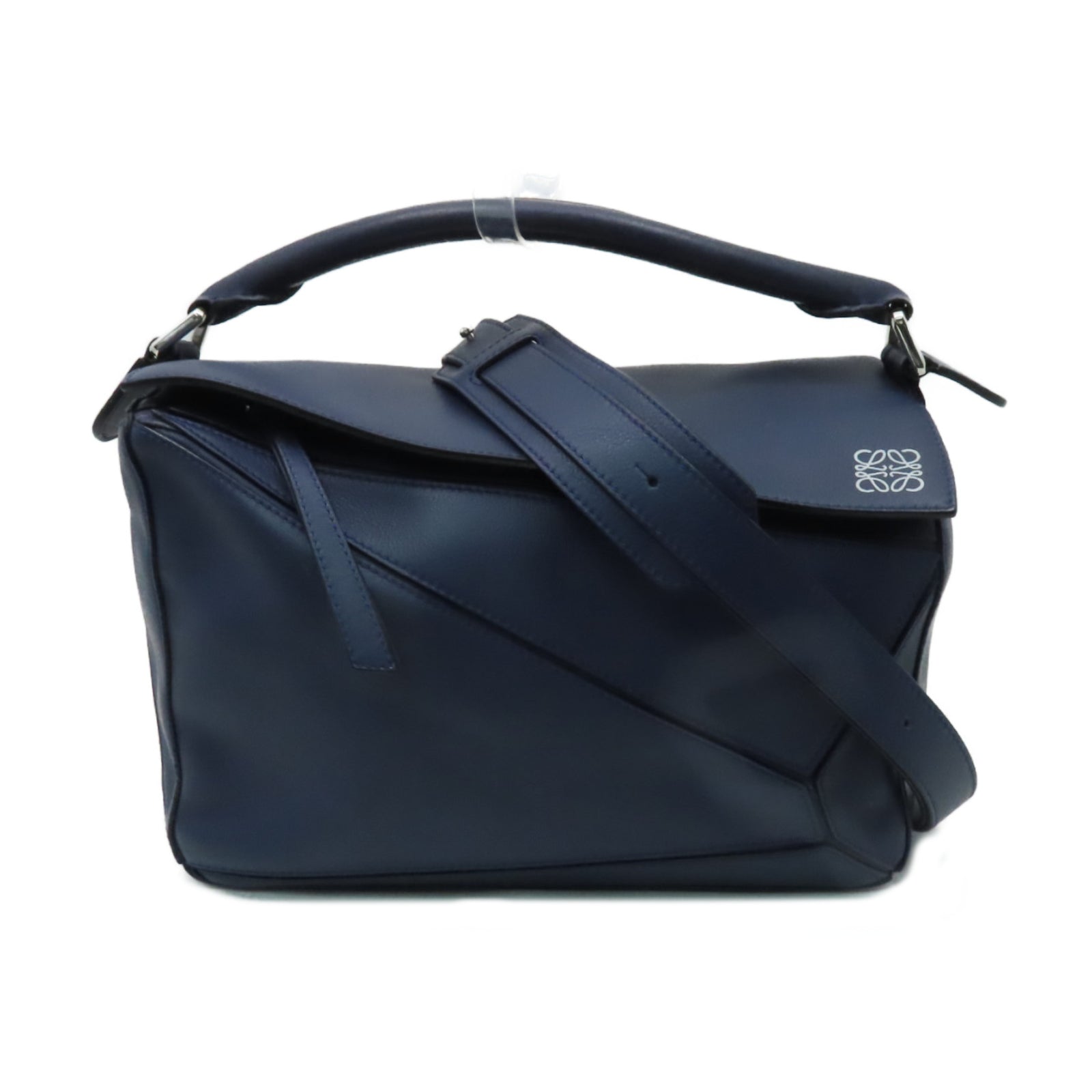 LOEWE 牛皮皮革2way Shoulder Bag銀扣手挽肩背兩用袋藍色