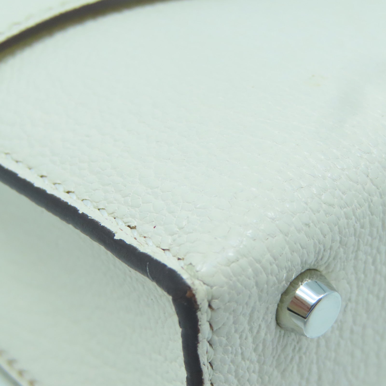 HERMES Mysore Goat Leather Mini Verrou Silver Buckle Shoulder Bag Nata White