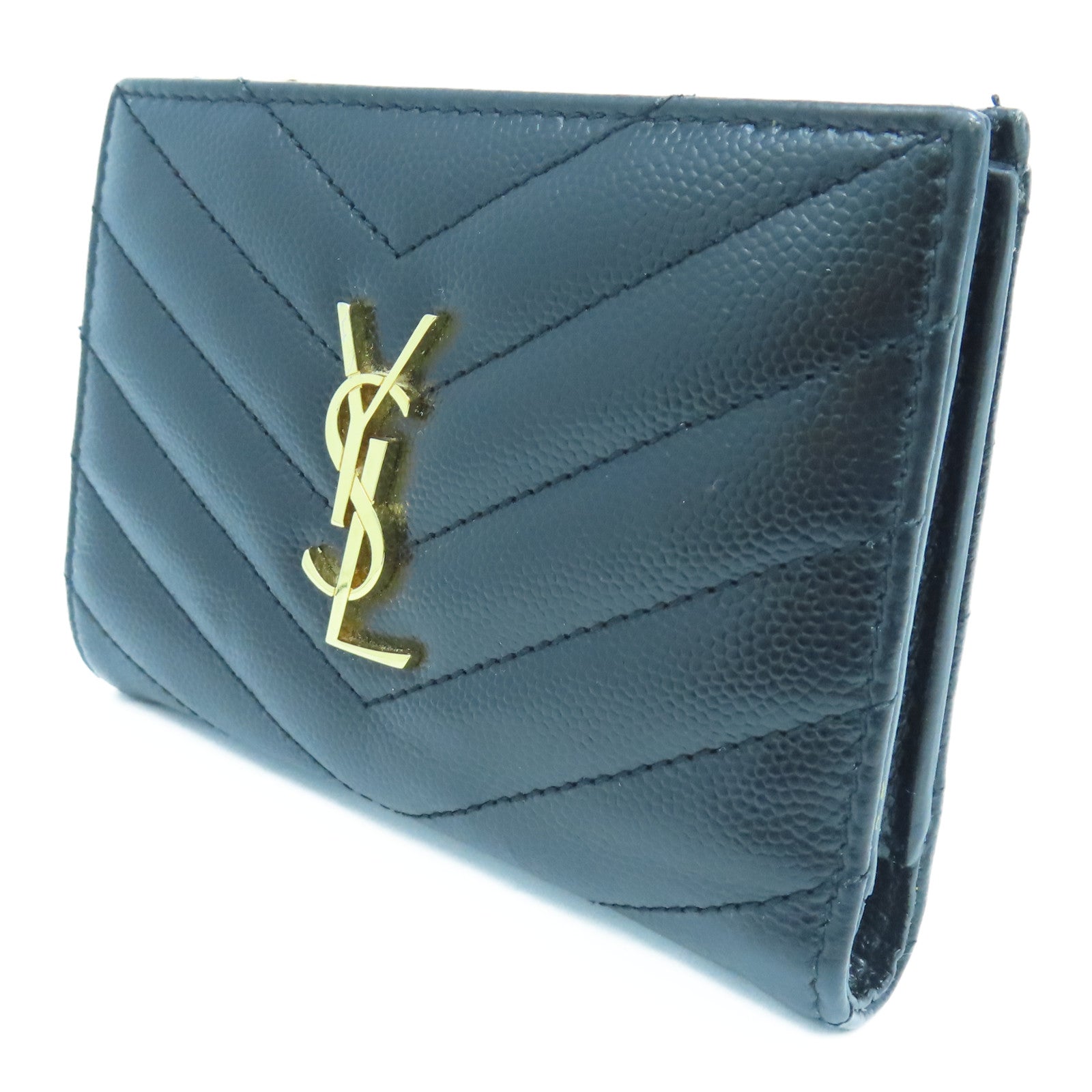 SAINT LAURENT Fold Wallet Gold Buckle Long Wallet in Twill Calfskin Leather