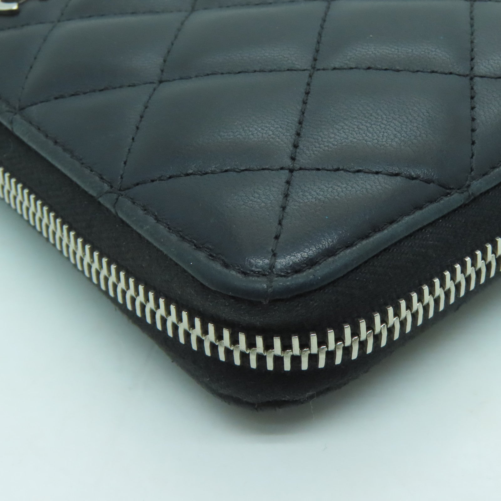CHANEL 菱格羊皮皮革Long Wallet銀扣長錢包黑色