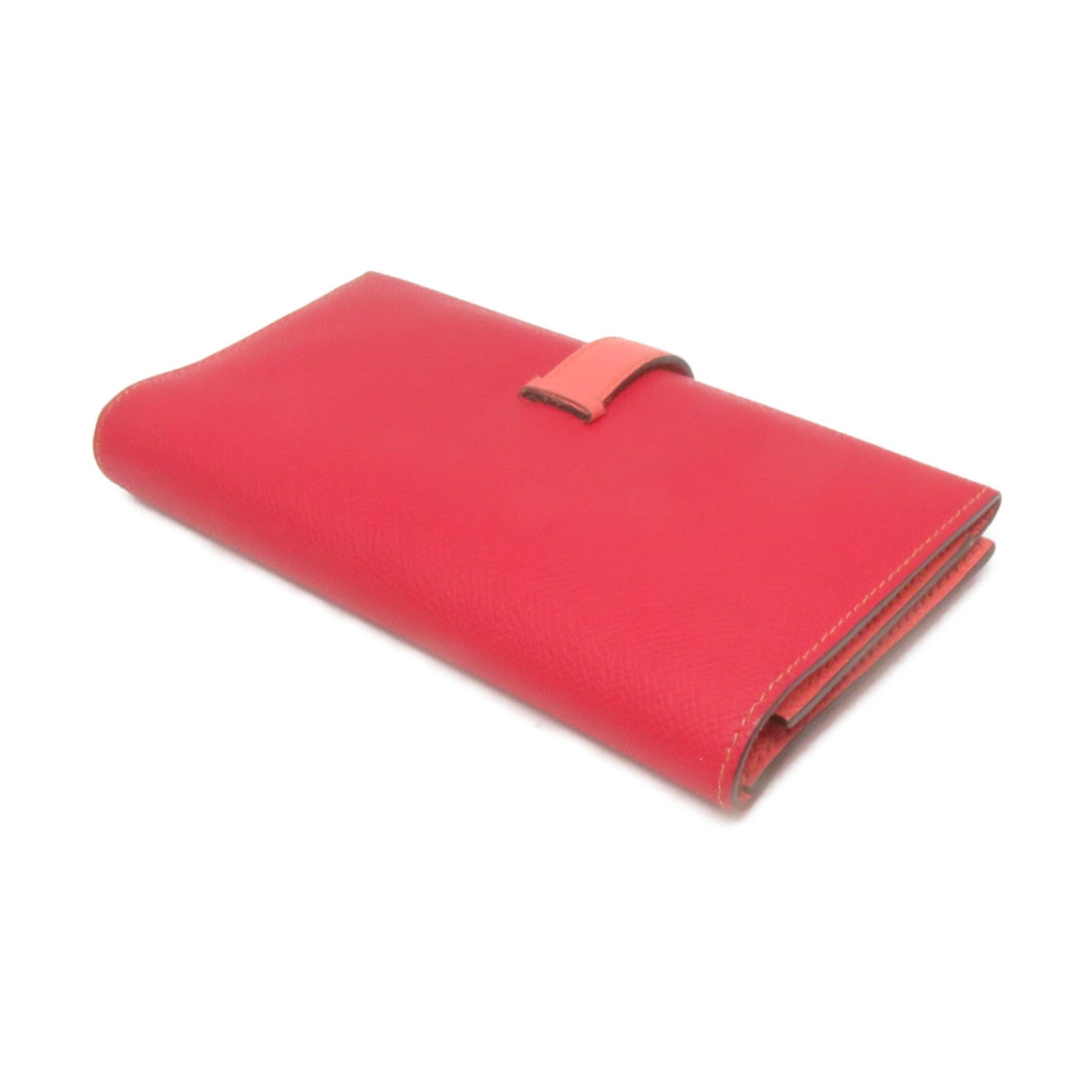 HERMES 【激減優惠】Epsom皮革Bearn W Snap Wallet銀扣長銀包紅色