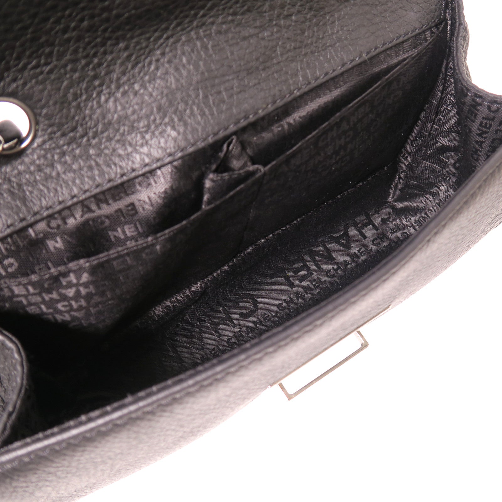 CHANEL 牛皮皮革Chain Shoulder銀扣鏈帶肩背袋黑色