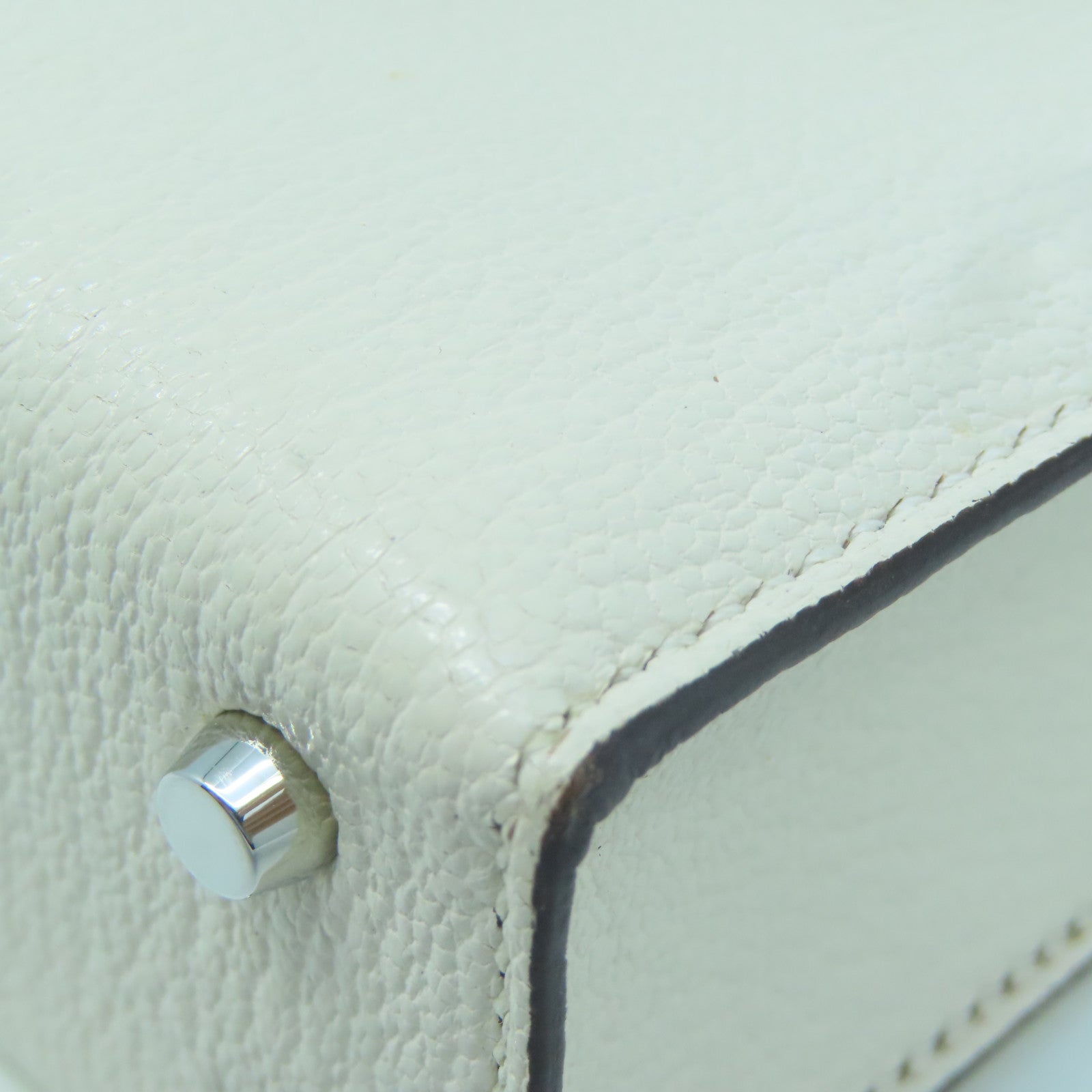 HERMES Mysore Goat Leather Mini Verrou Silver Buckle Shoulder Bag Nata White