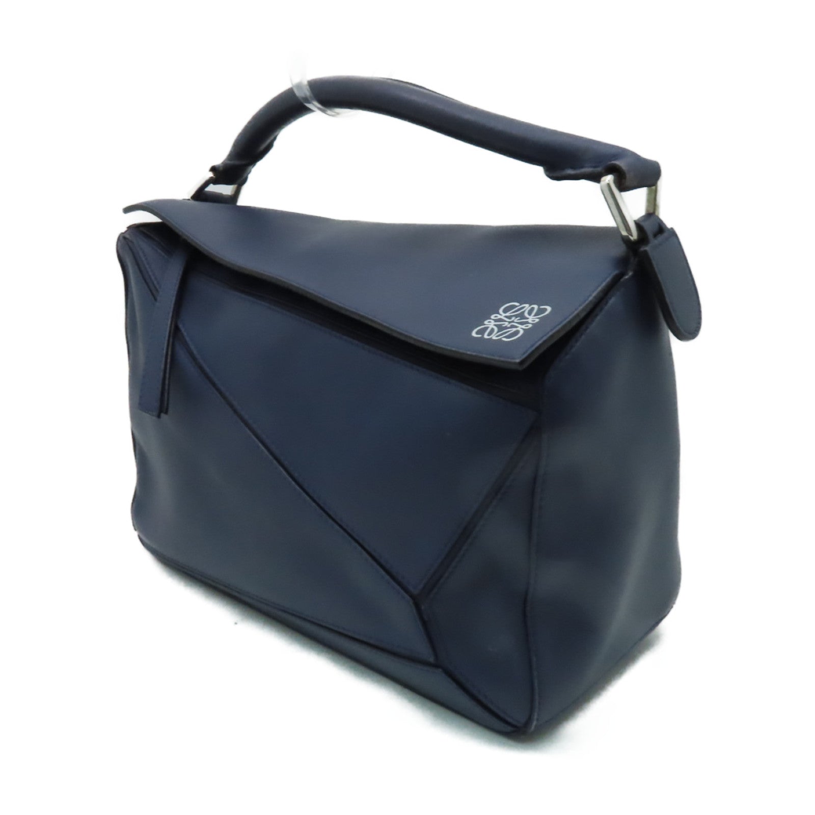 LOEWE 牛皮皮革2way Shoulder Bag銀扣手挽肩背兩用袋藍色