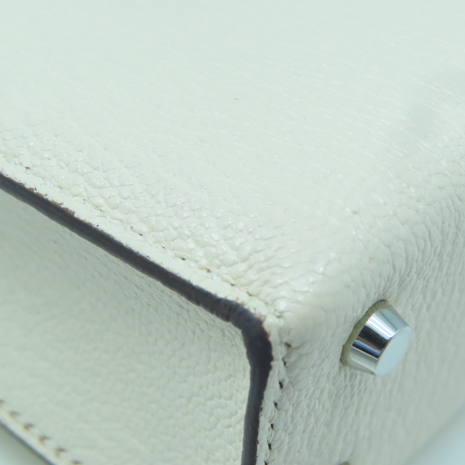 HERMES Mysore Goat Leather Mini Verrou Silver Buckle Shoulder Bag Nata White