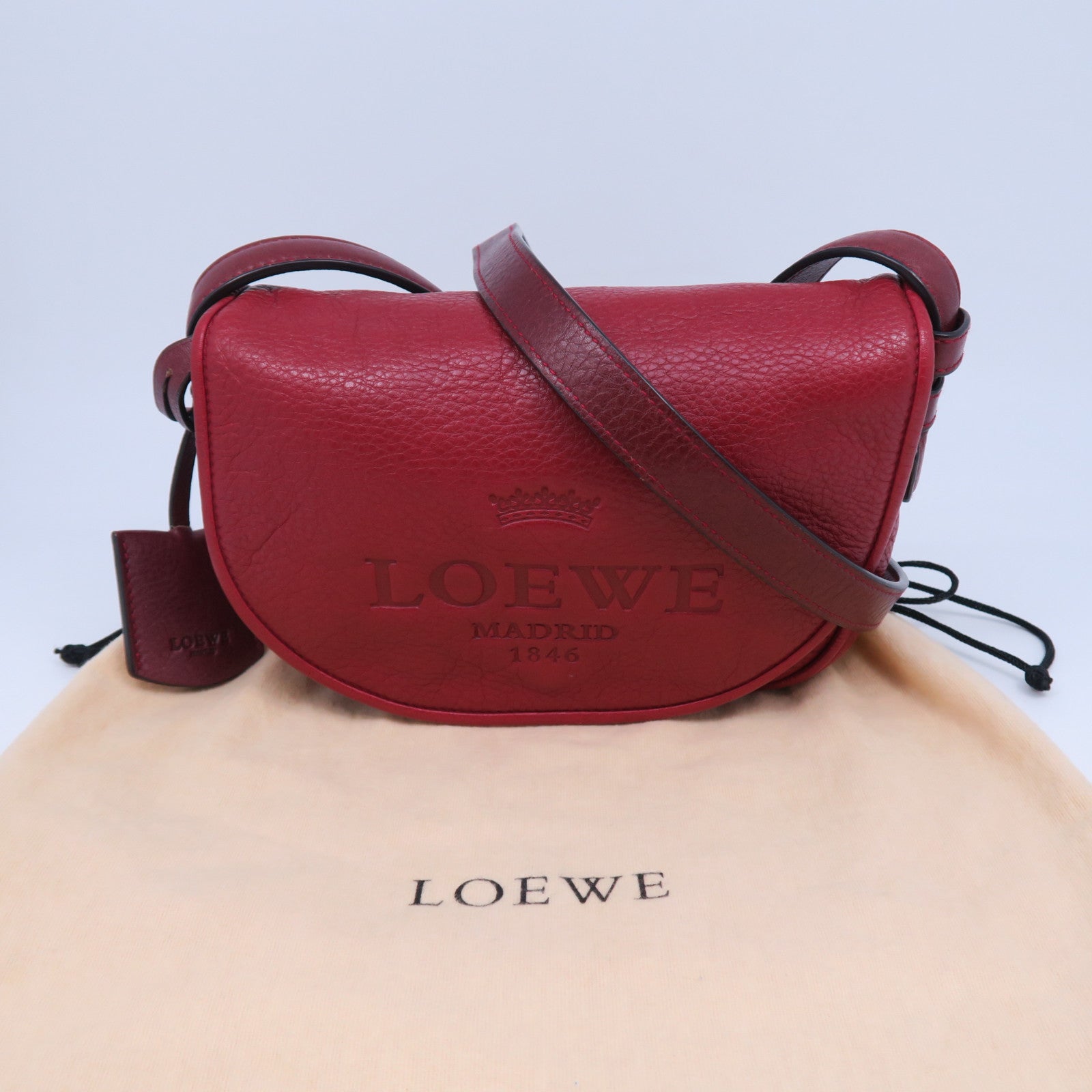 LOEWE 牛皮皮革Shoulder Bag銀扣肩背袋紅色