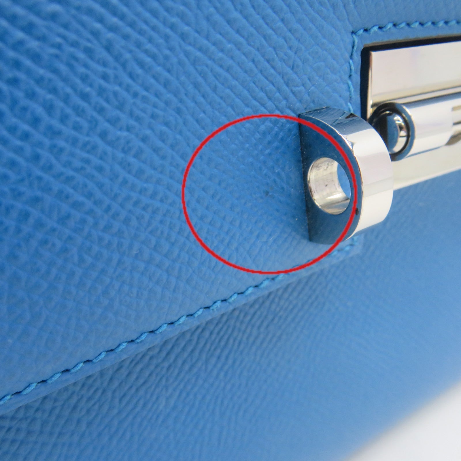 HERMES Epsom皮革Verrou 21 Shoulder Bag銀扣肩背袋Blue Zanzibar藍色