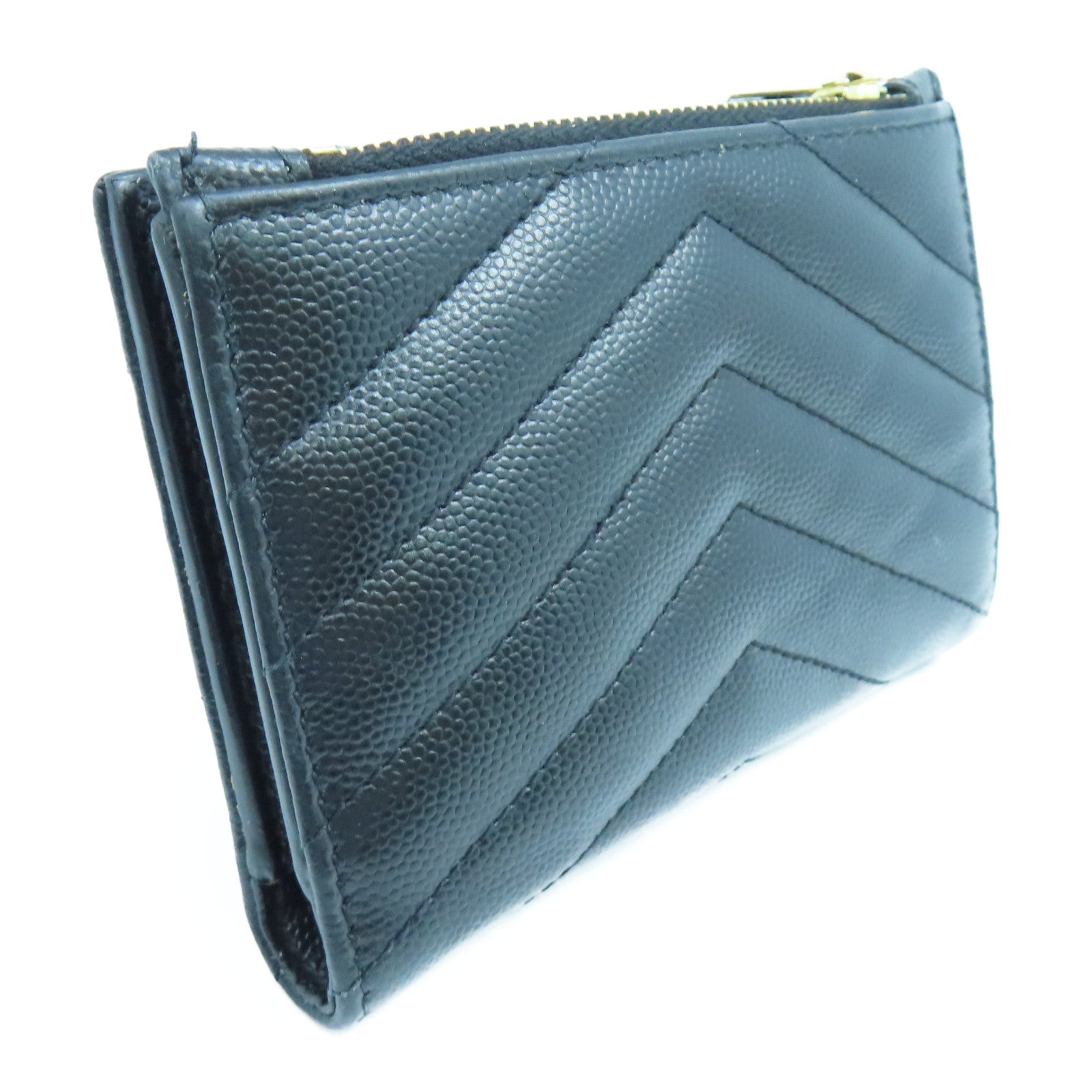 SAINT LAURENT Fold Wallet Gold Buckle Long Wallet in Twill Calfskin Leather