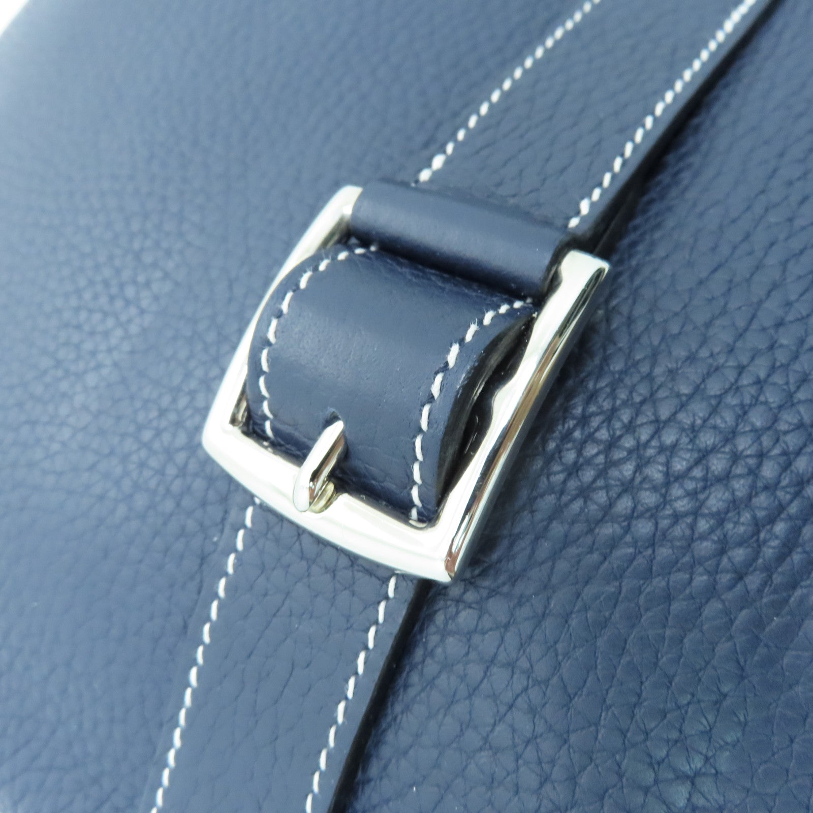 HERMES Taurillon Clemence皮革Halzan 31銀扣手挽肩背兩用袋藍色