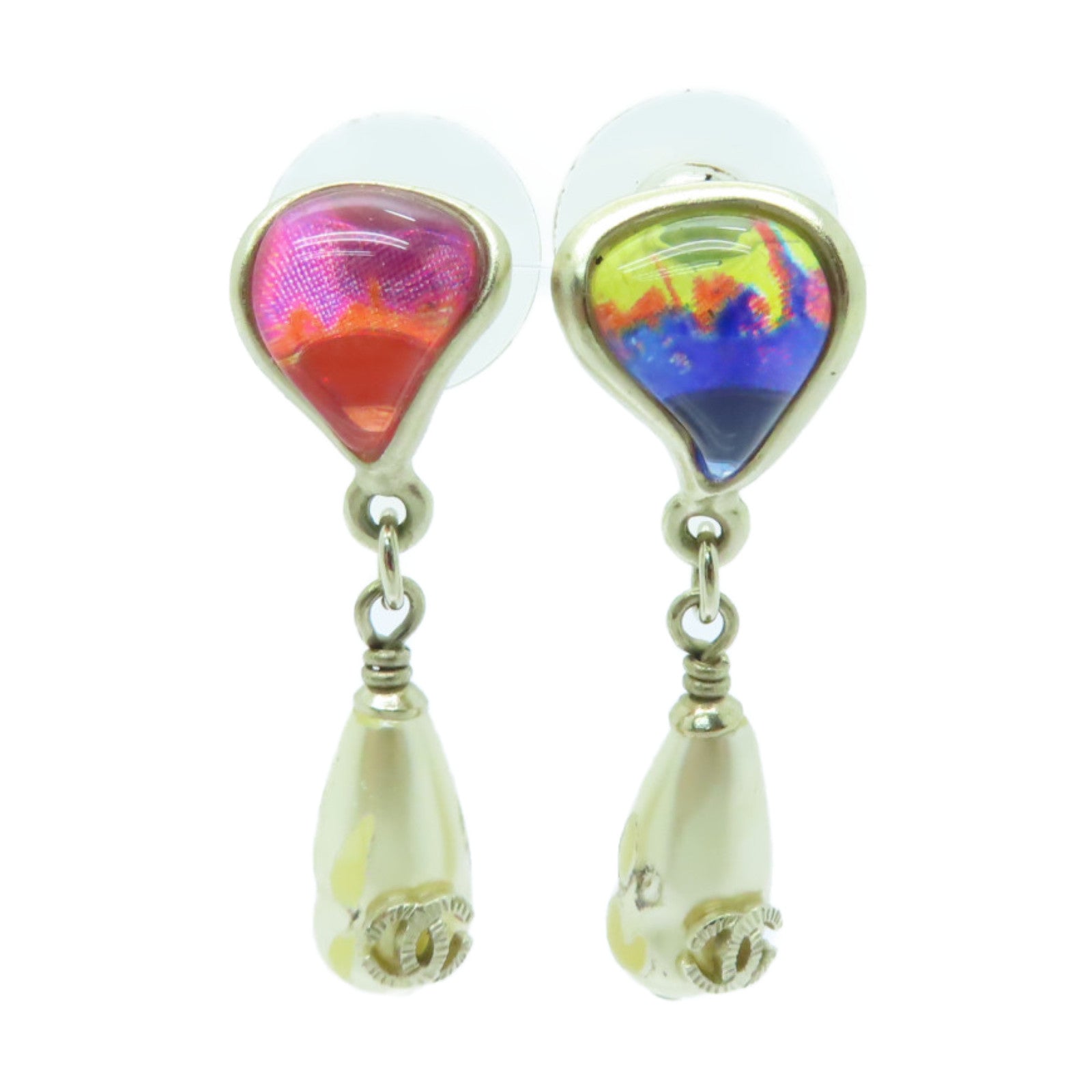 CHANEL 金屬/PVC Earrings耳環白色/藍色/粉紅色