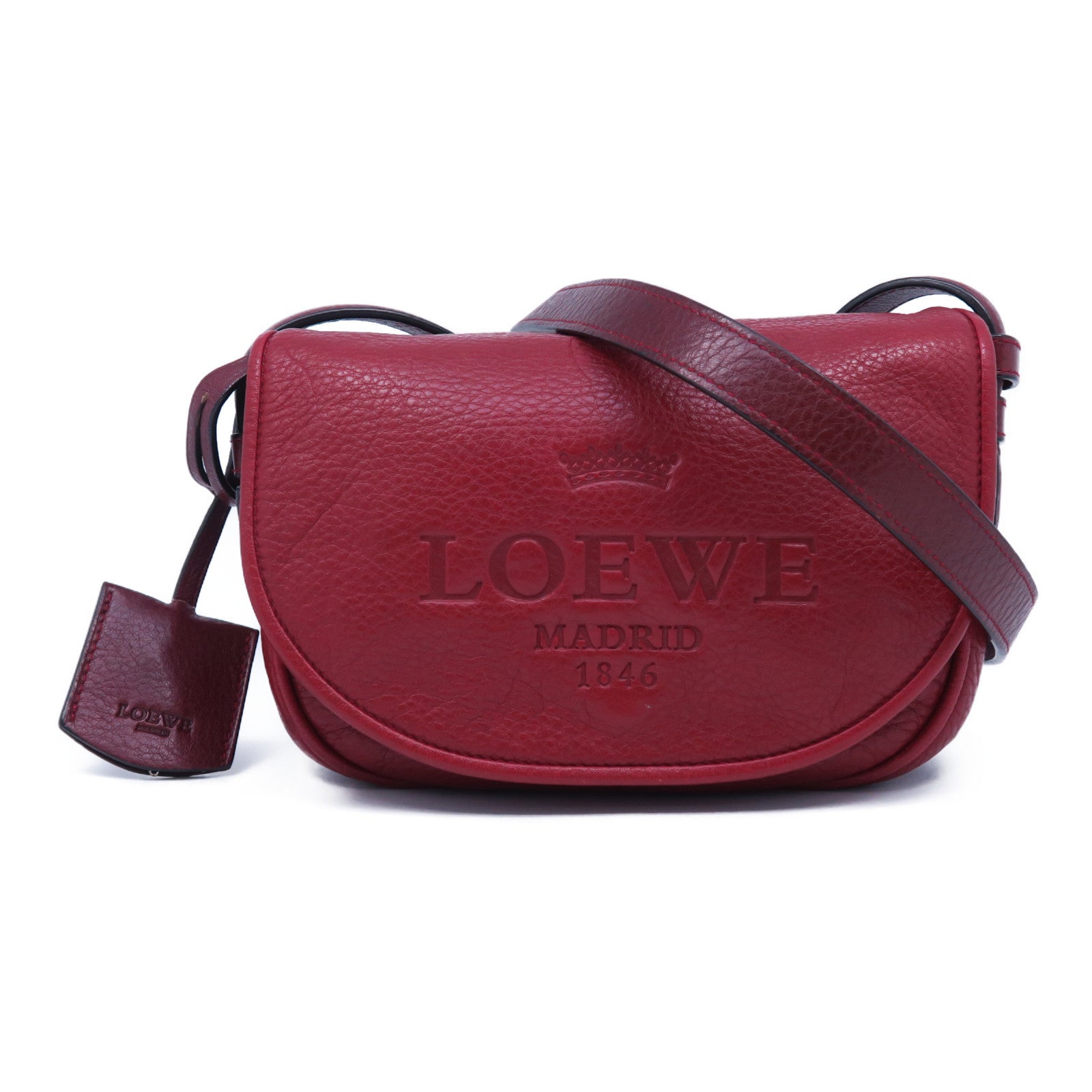 LOEWE 牛皮皮革Shoulder Bag銀扣肩背袋紅色