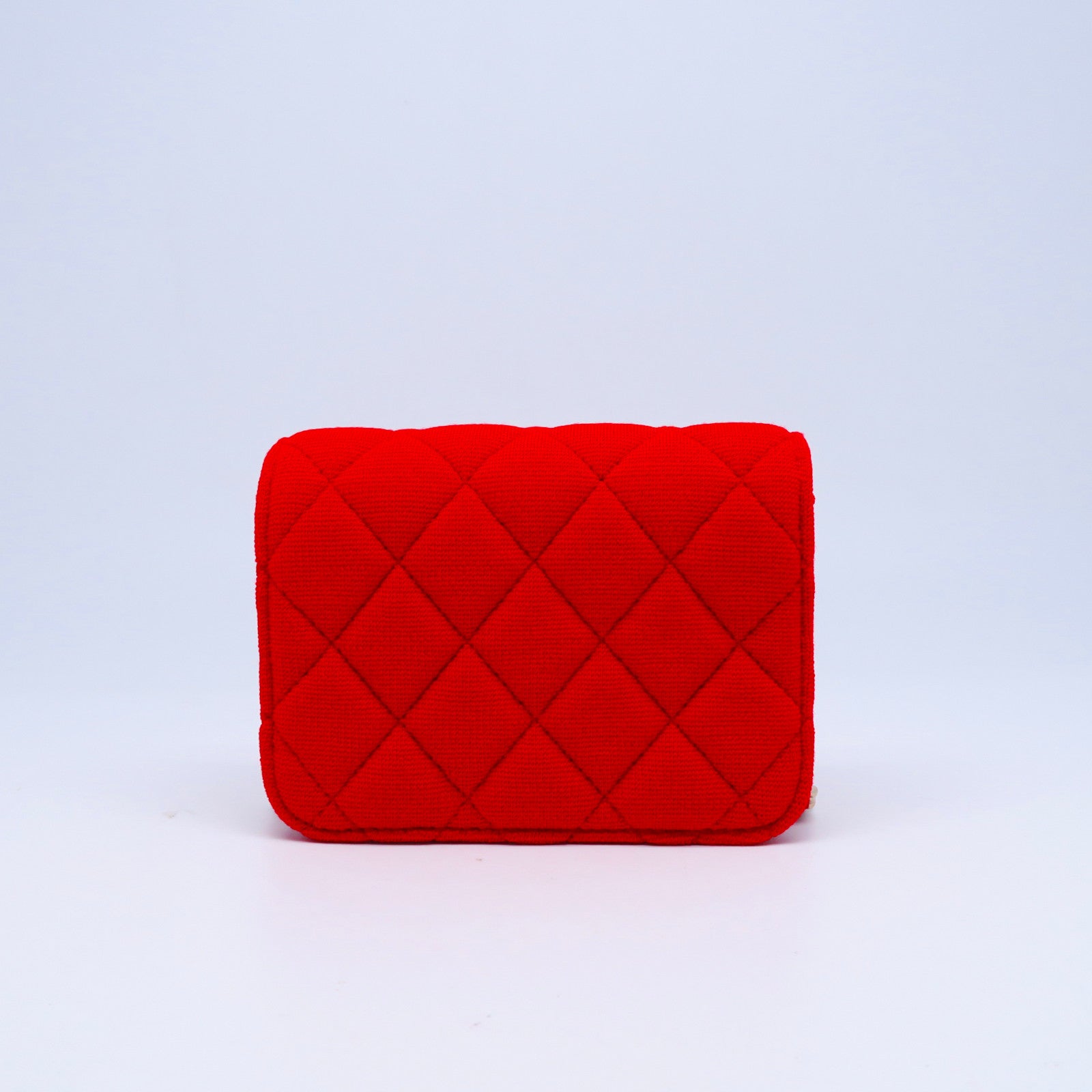 CHANEL 【激減優惠】菱格帆布Card Case With Chain金扣肩背袋紅色