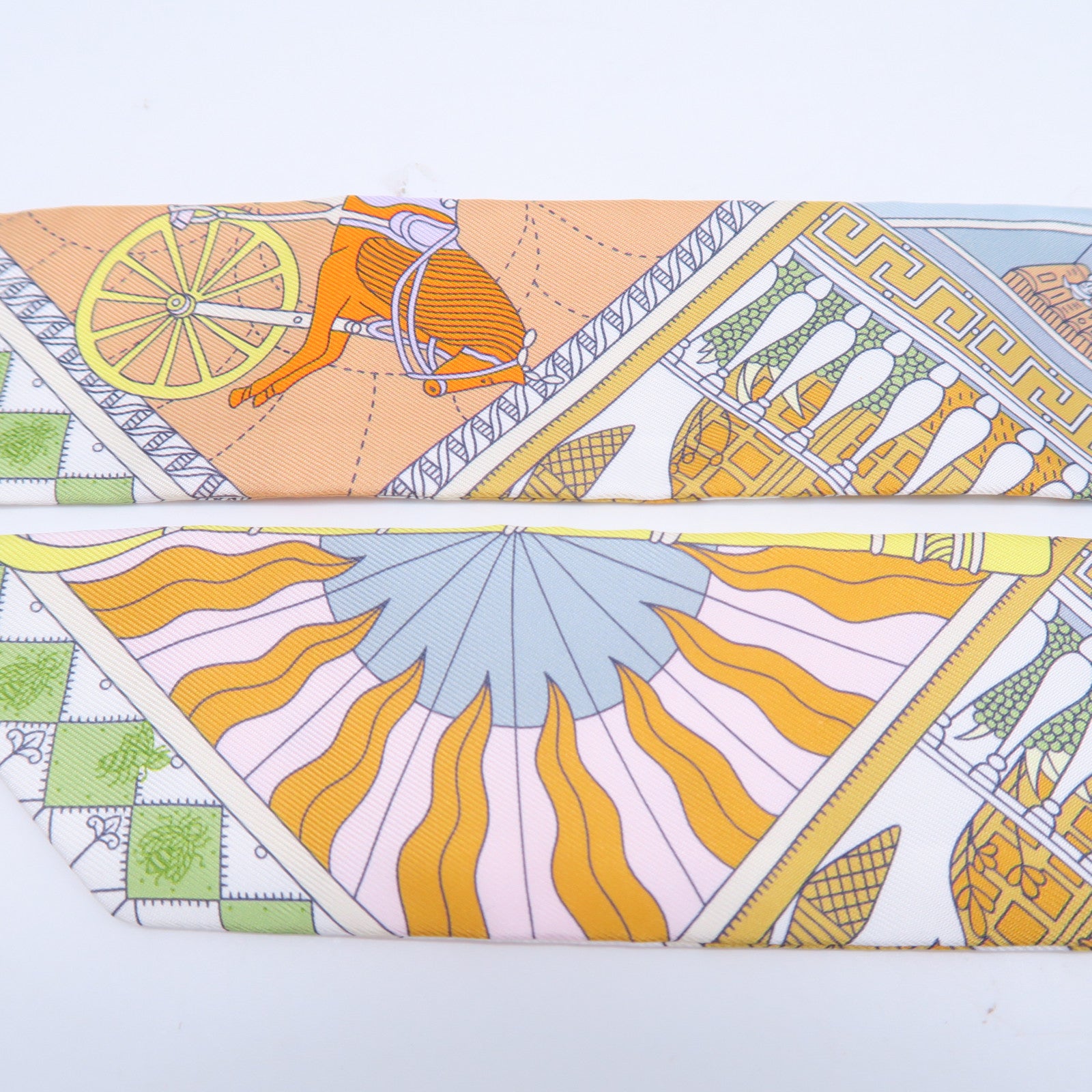 HERMES 【激減優惠】絲質Twilly絲巾白色/淺藍色/黃色/淺綠色