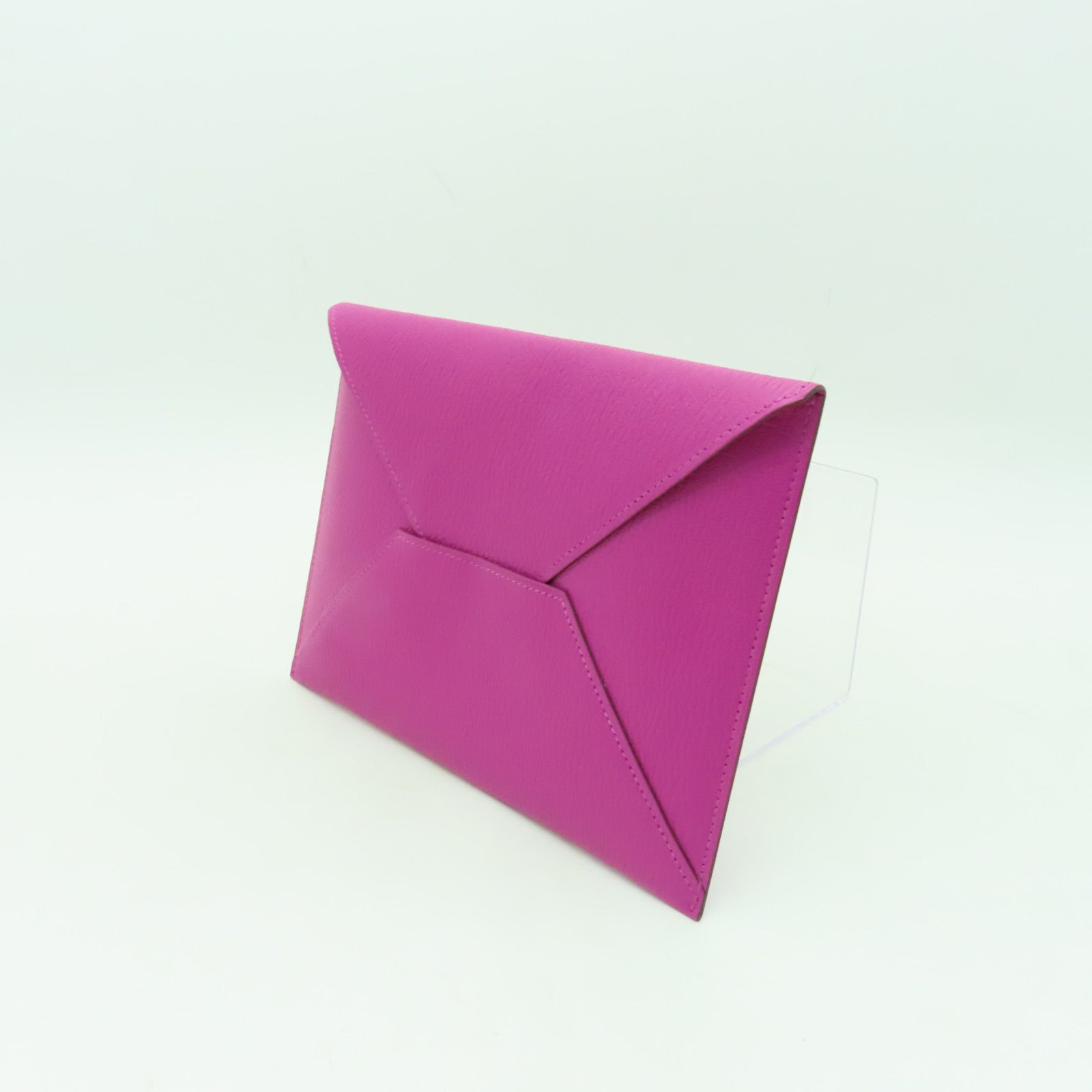 HERMES Chevre皮革Envelope Trio Wallet銀扣手提包紫色/橙色/芥末色