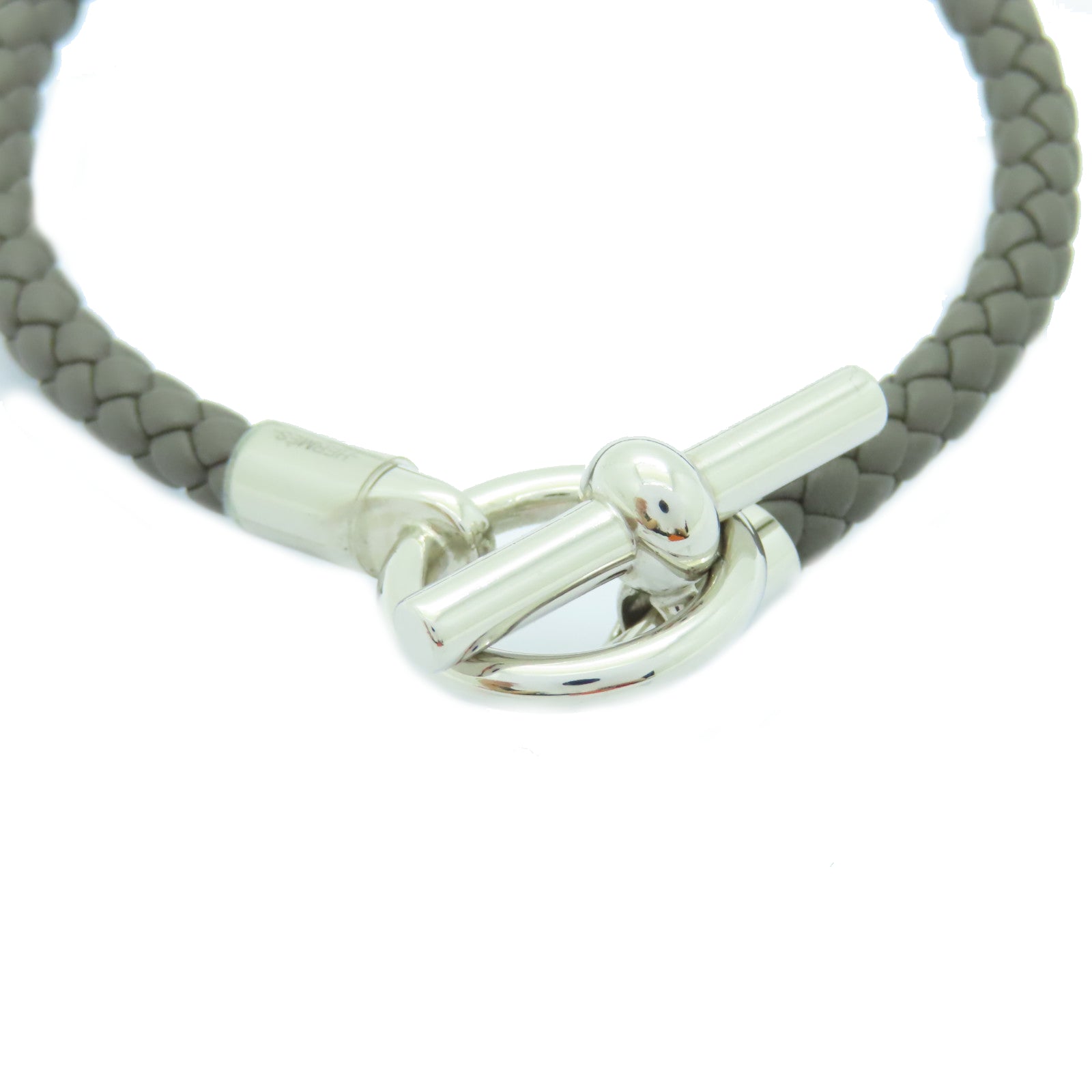 HERMES Swift皮革Glenan Bracelet銀扣手鏈Etain錫灰色