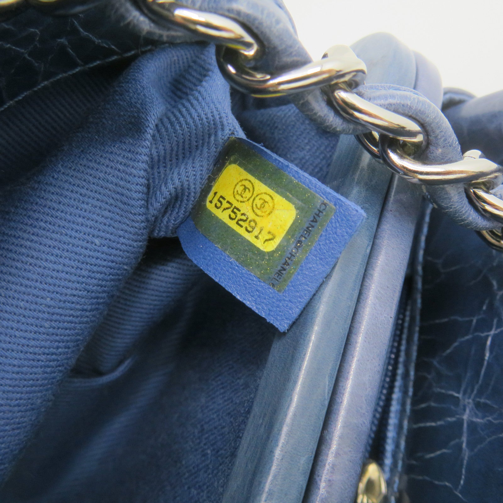 CHANEL 菱格牛皮皮革Chain Shoulder Bag银扣链带肩背袋绿蓝色
