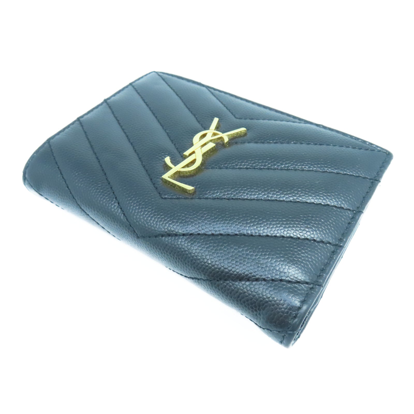 SAINT LAURENT Fold Wallet Gold Buckle Long Wallet in Twill Calfskin Leather