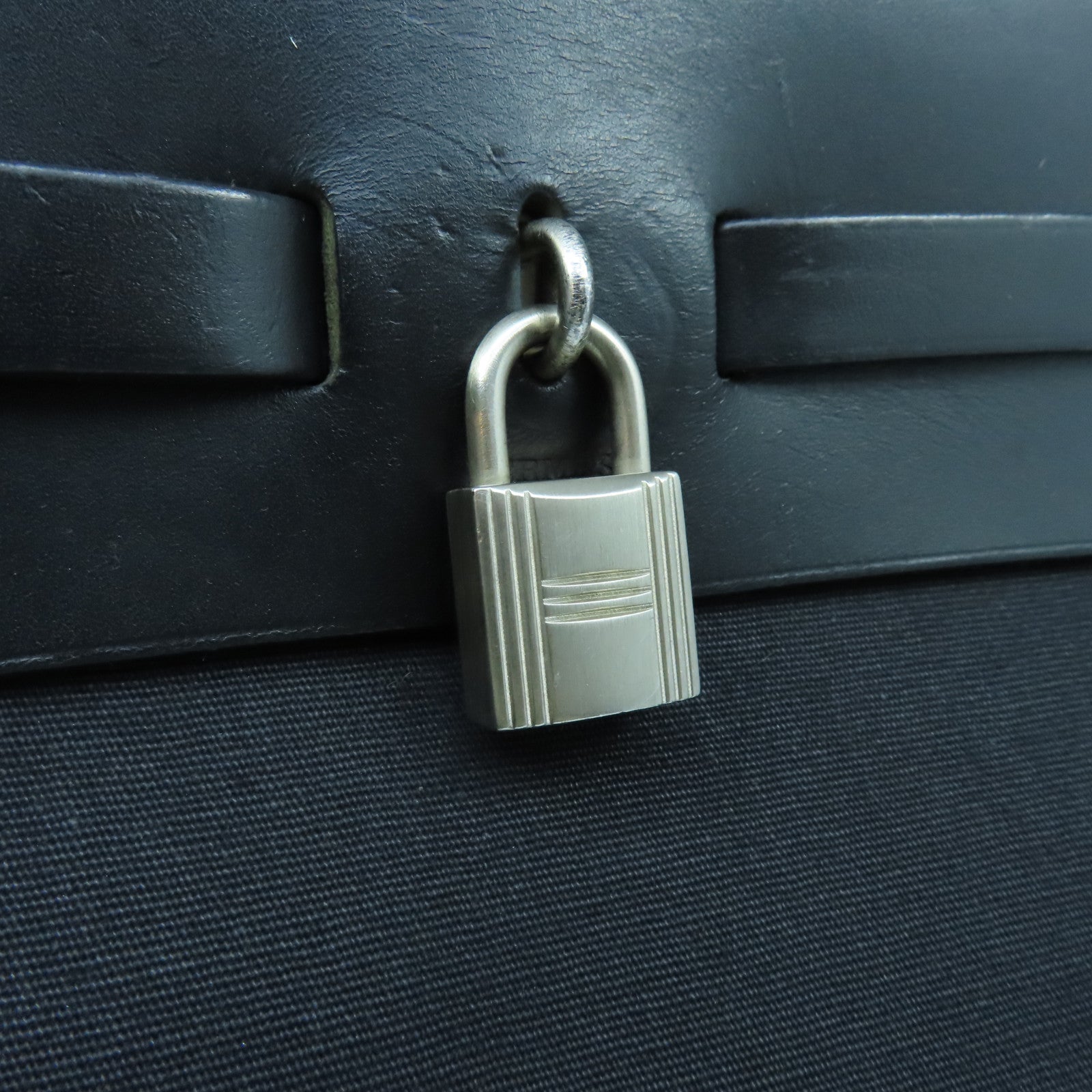 HERMES 帆布Herbag GM銀扣手挽肩背兩用袋黑色